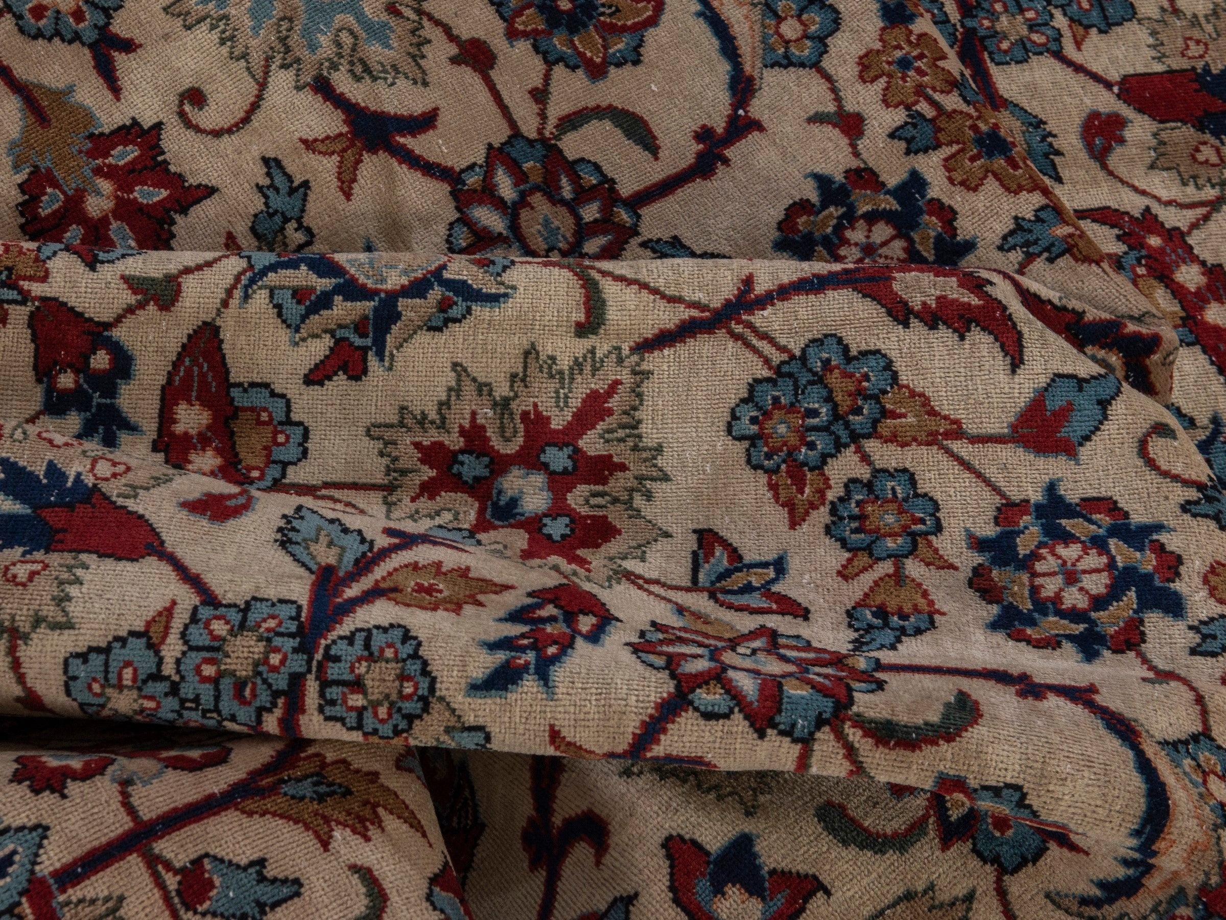 Persian Yazd area rug in cream and burgundy, view 16 of 20
