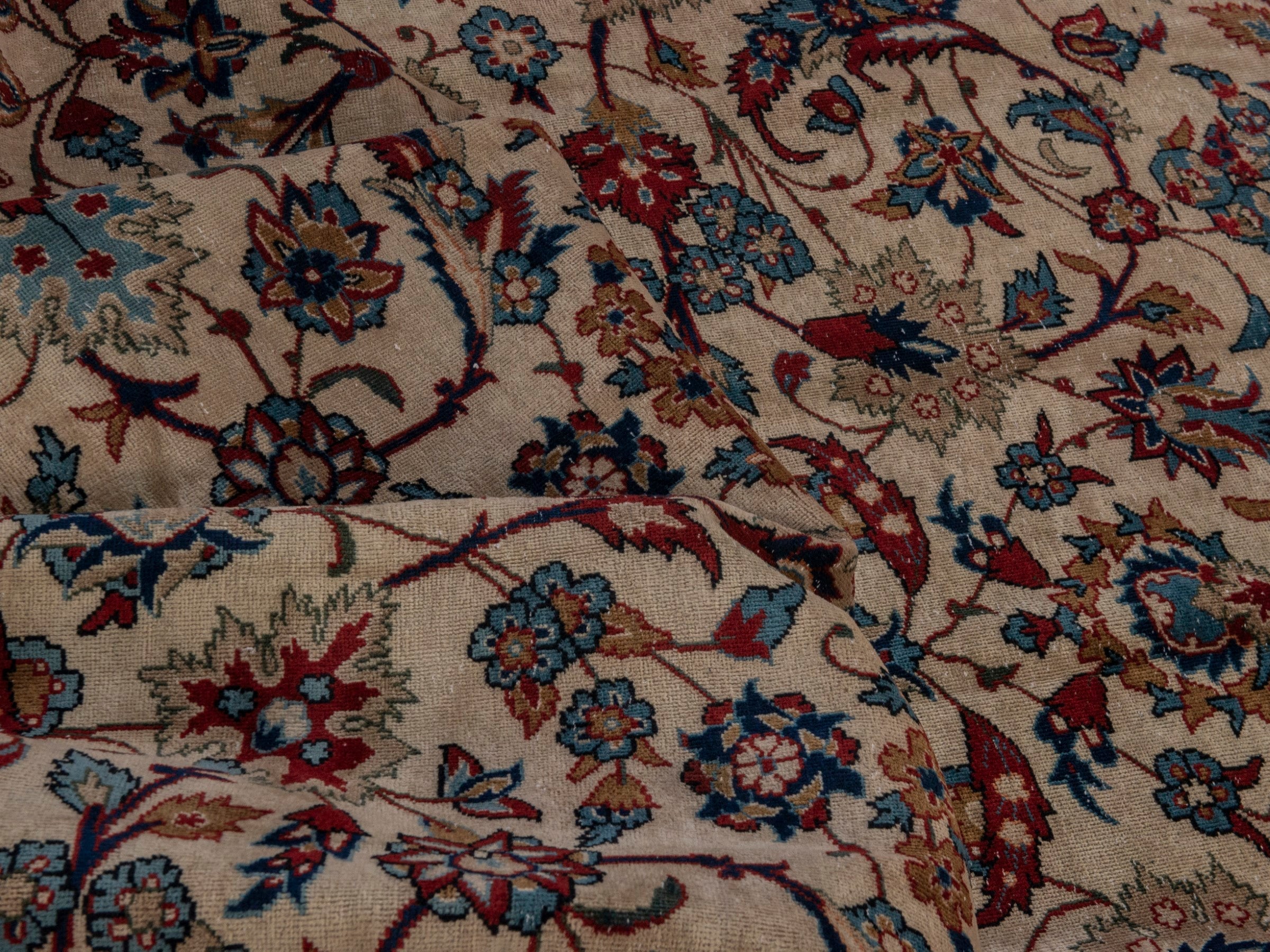 Persian Yazd area rug in cream and burgundy, view 18 of 20