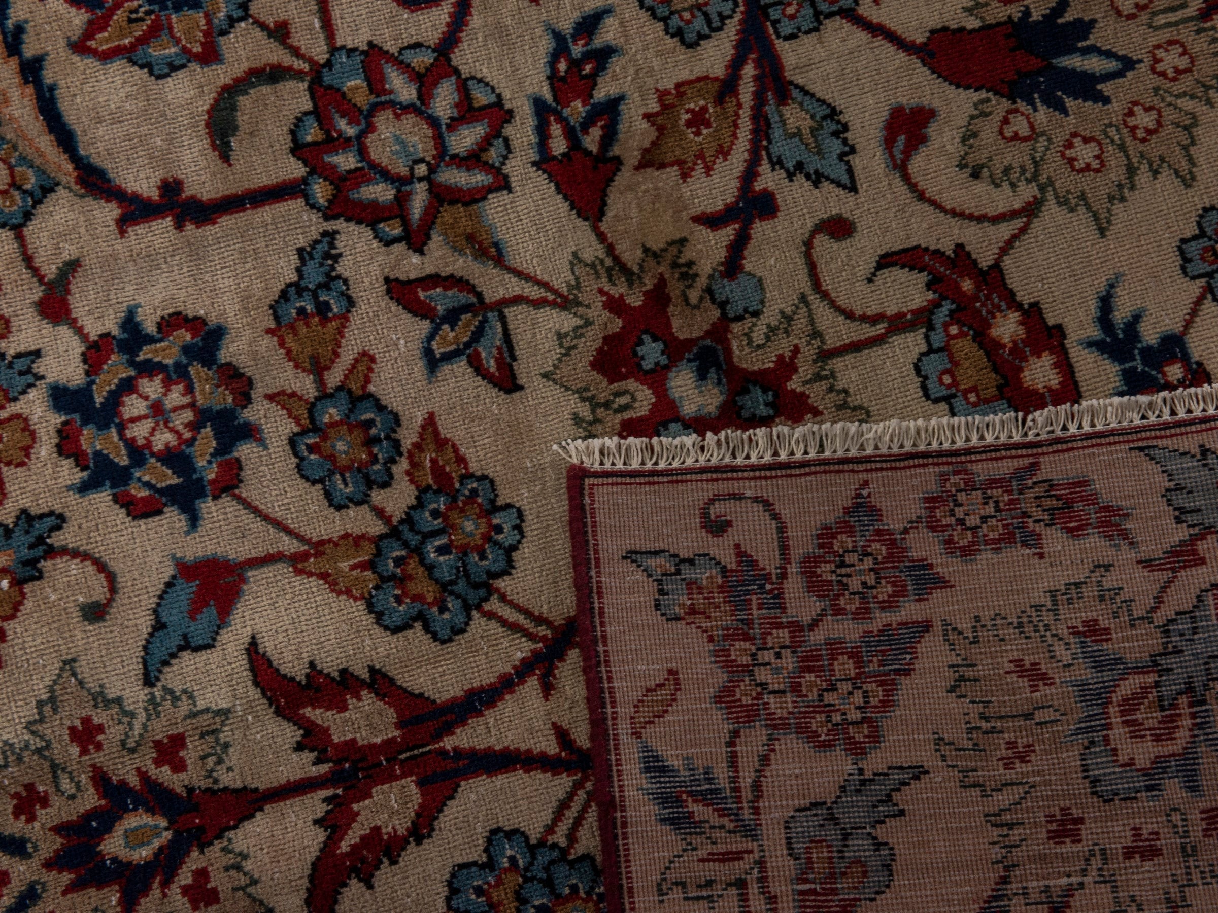 Persian Yazd area rug in cream and burgundy, view 20 of 20