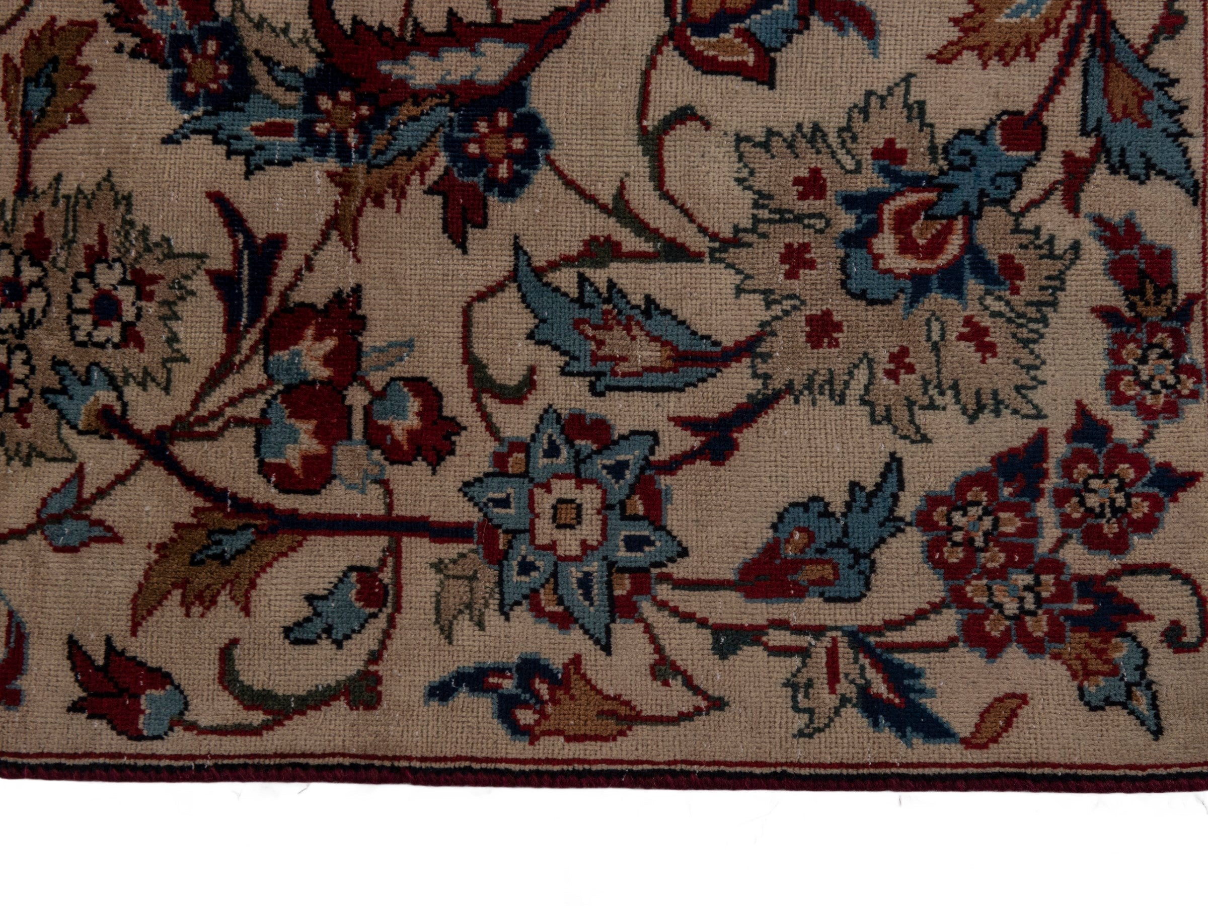 Persian Yazd area rug in cream and burgundy, view 5 of 20