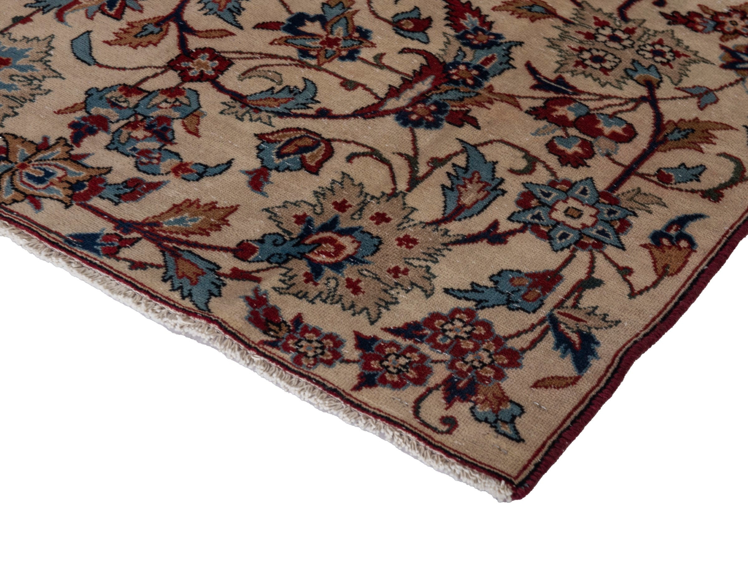 Persian Yazd area rug in cream and burgundy, view 6 of 20