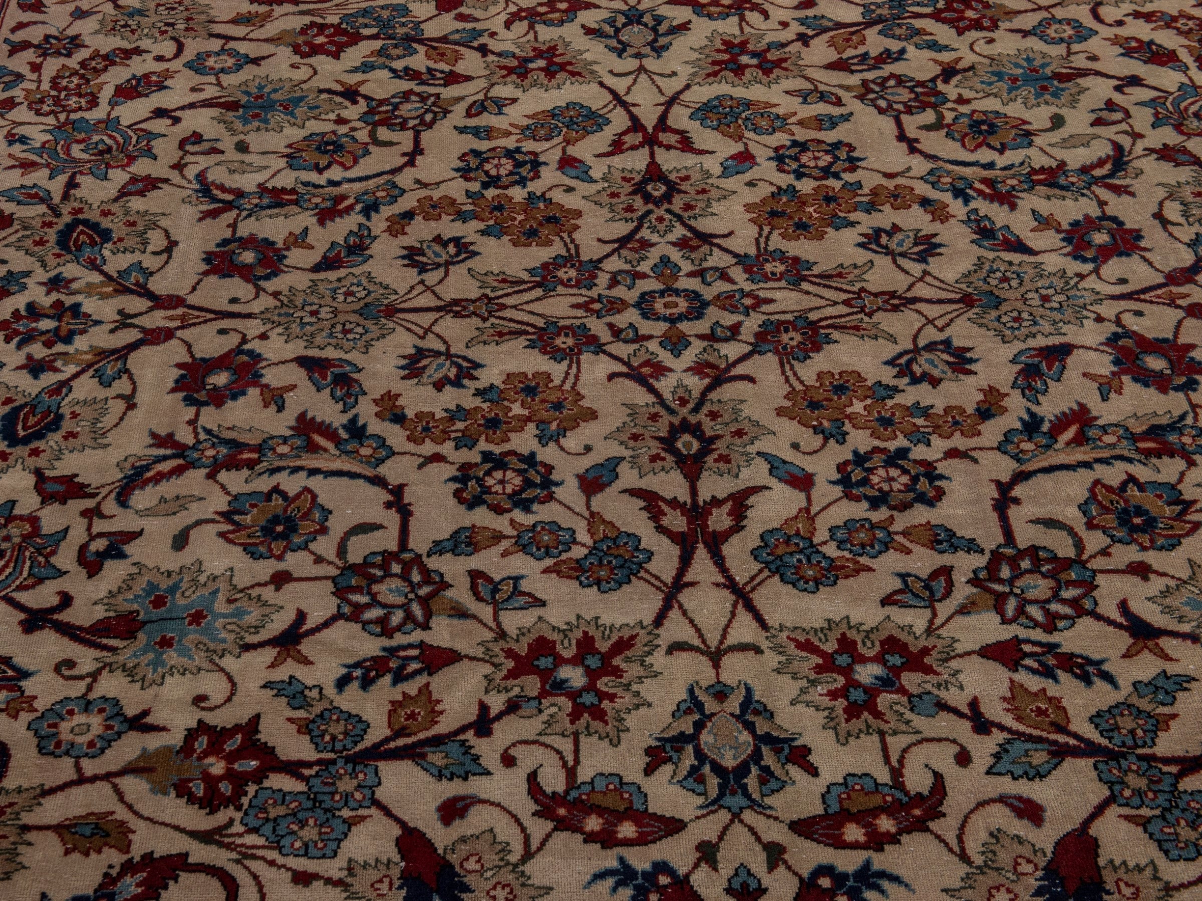 Persian Yazd area rug in cream and burgundy, view 7 of 20