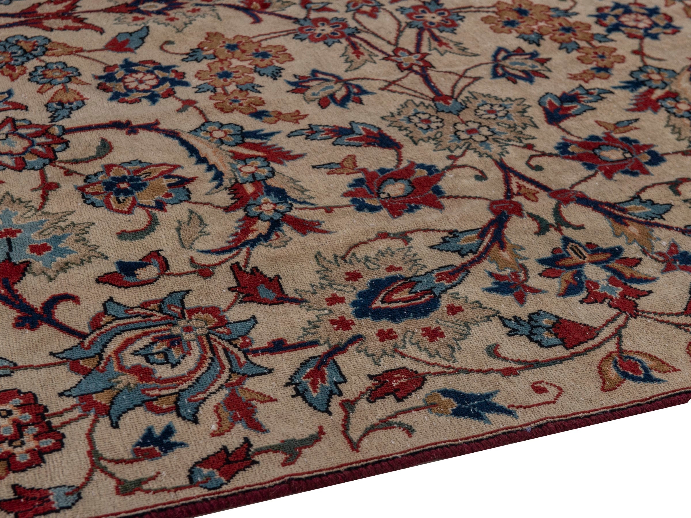 Persian Yazd area rug in cream and burgundy, view 8 of 20