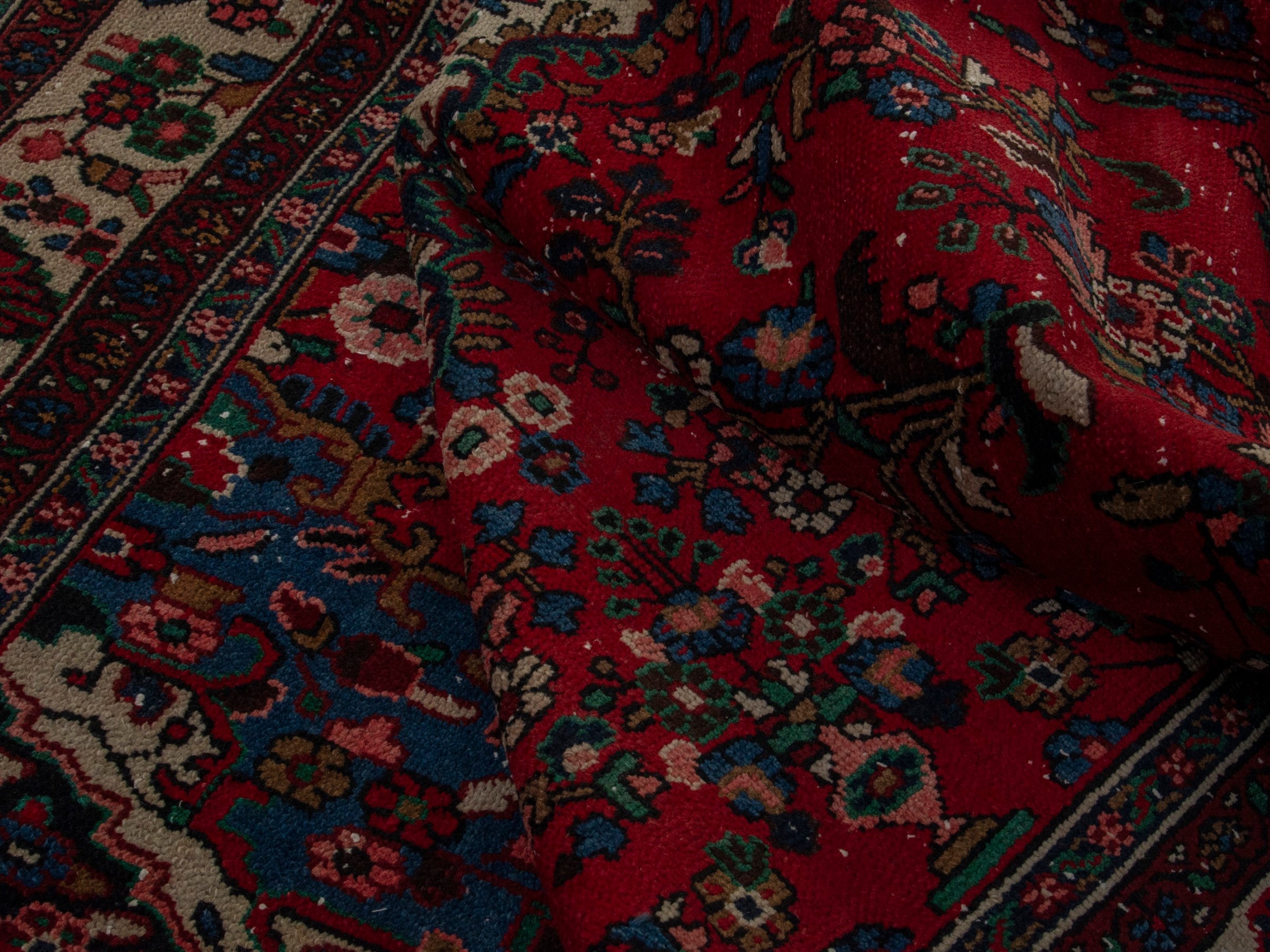 Persian Hamedan oversized rug in deep red and ivory, view 16 of 19