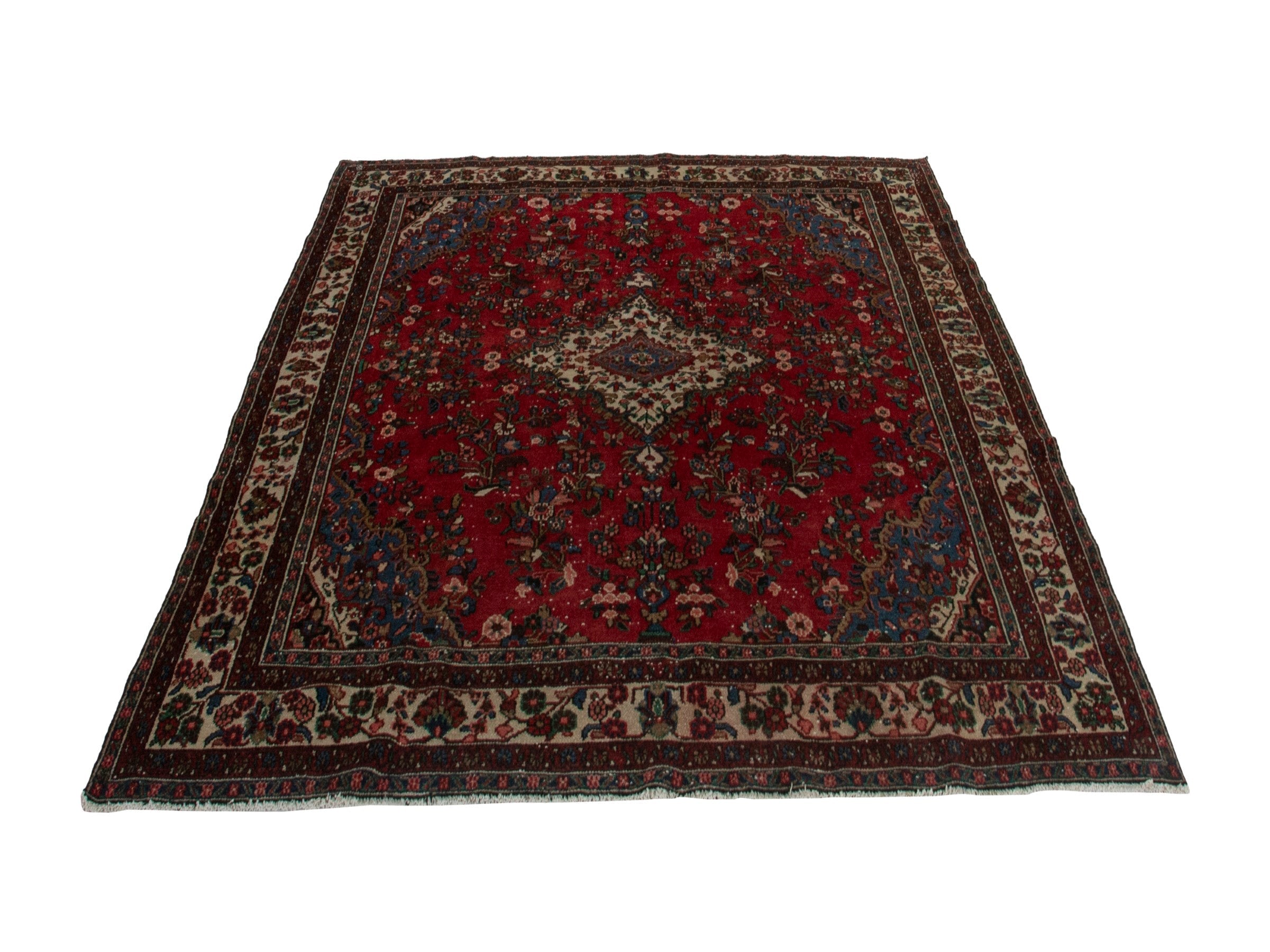 Persian Hamedan oversized rug in deep red and ivory, view 2 of 19