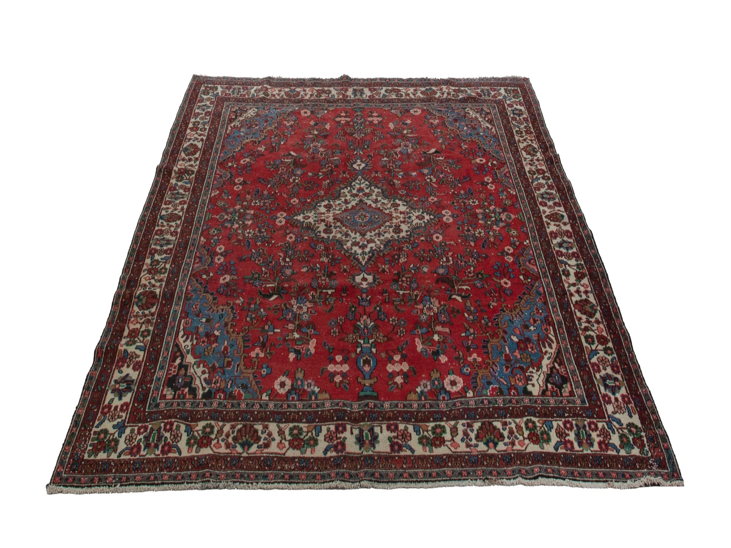 Persian Hamedan oversized rug in deep red and ivory, view 3 of 19