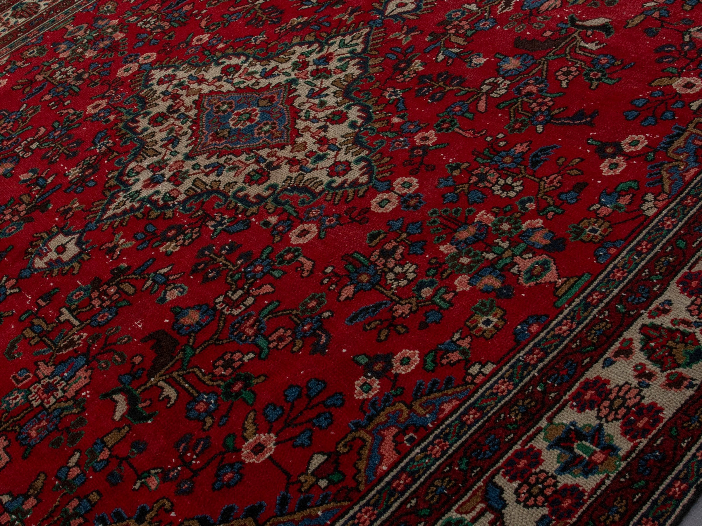 Persian Hamedan oversized rug in deep red and ivory, view 4 of 19