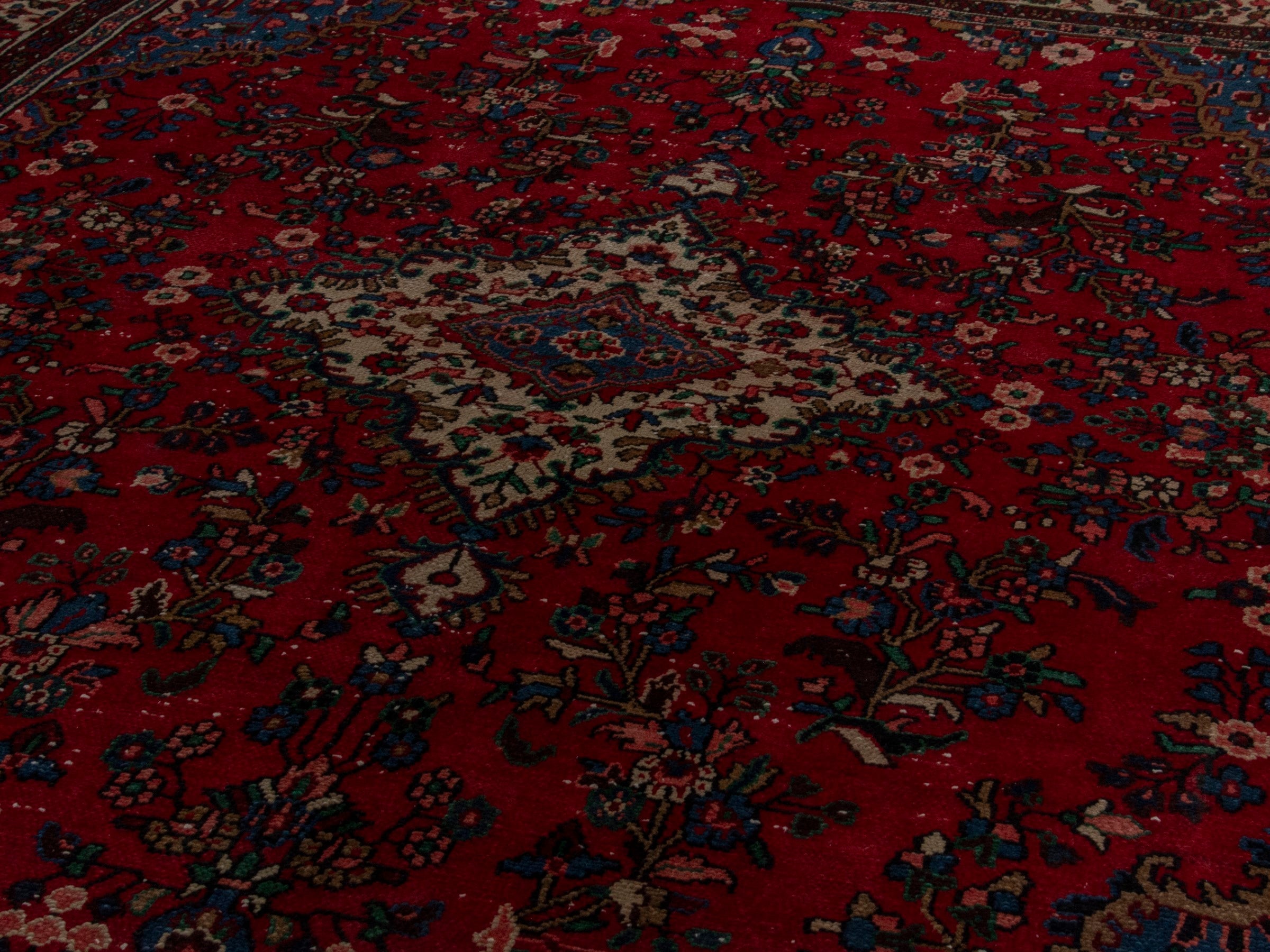 Persian Hamedan oversized rug in deep red and ivory, view 9 of 19