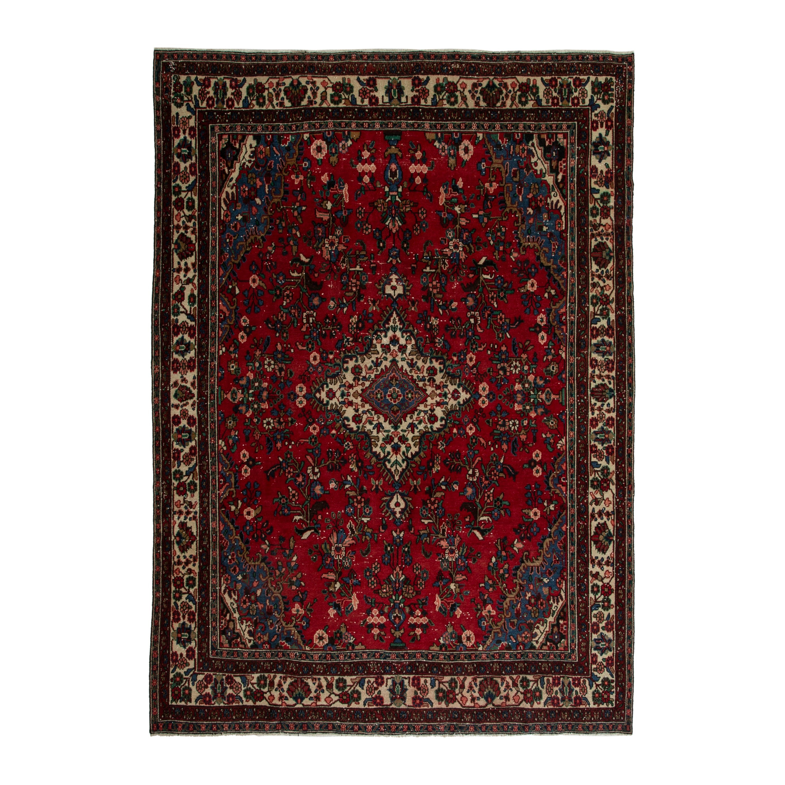 Persian Hamedan oversized rug in deep red and ivory, 8'8" x 11'2"