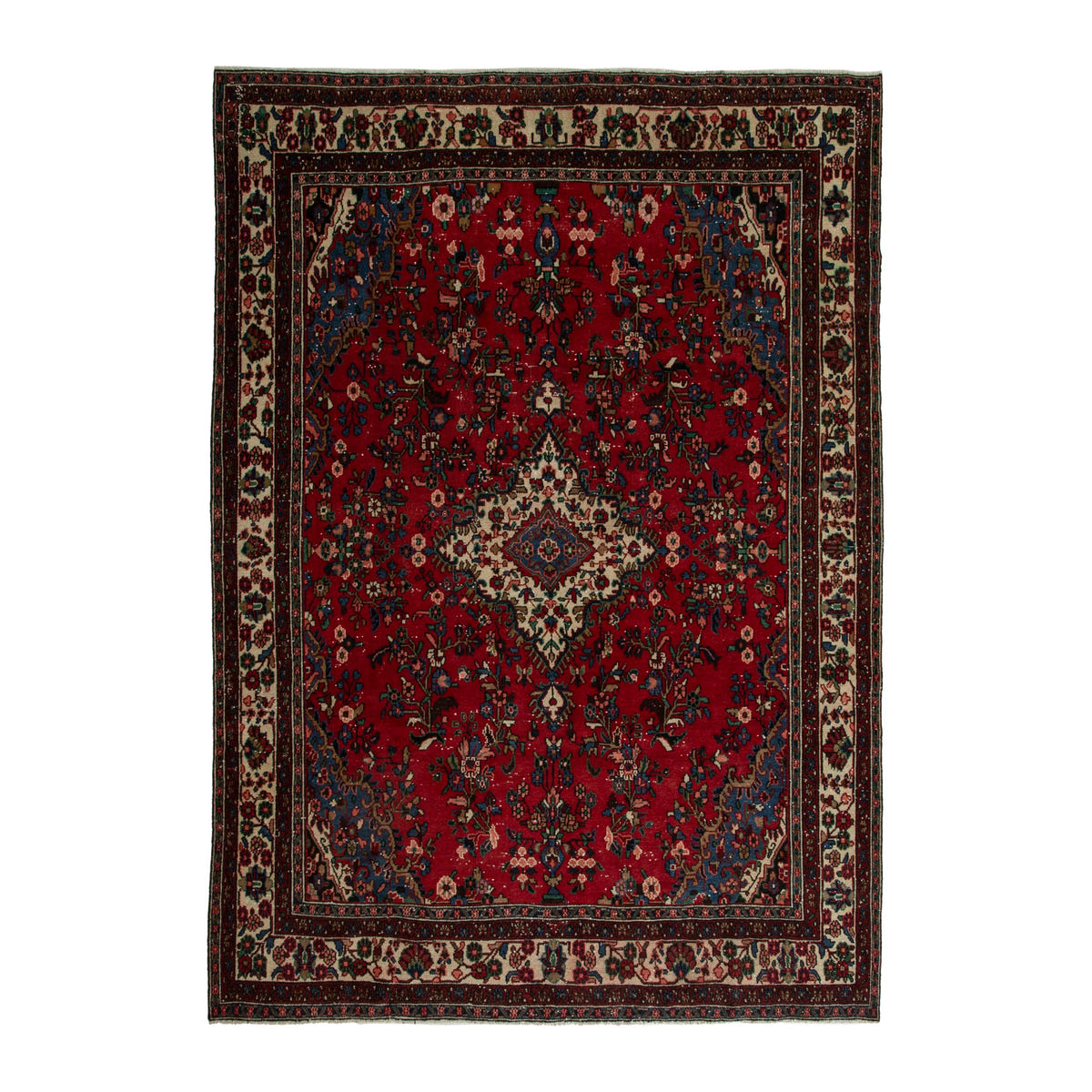 Persian Hamedan oversized rug in deep red and ivory, 8'8" x 11'2"