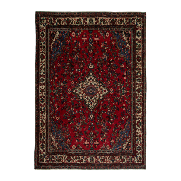 Persian Hamadan oversized rug in deep red and ivory, 8'8" x 11'2"