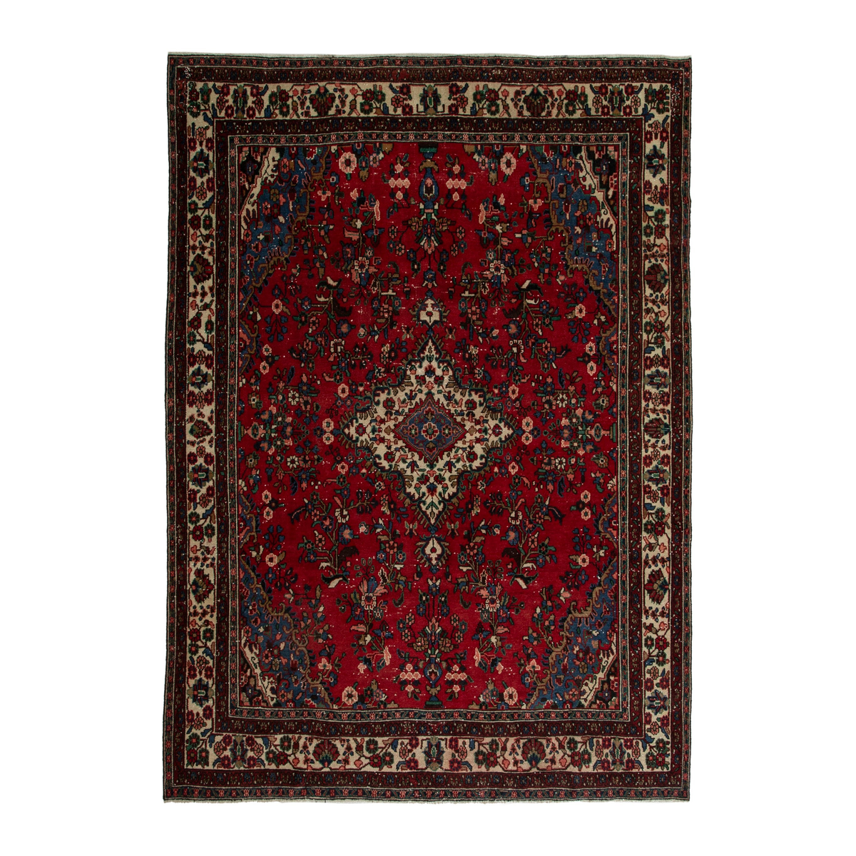 Persian Hamedan oversized rug in deep red and ivory, 8'8" x 11'2"