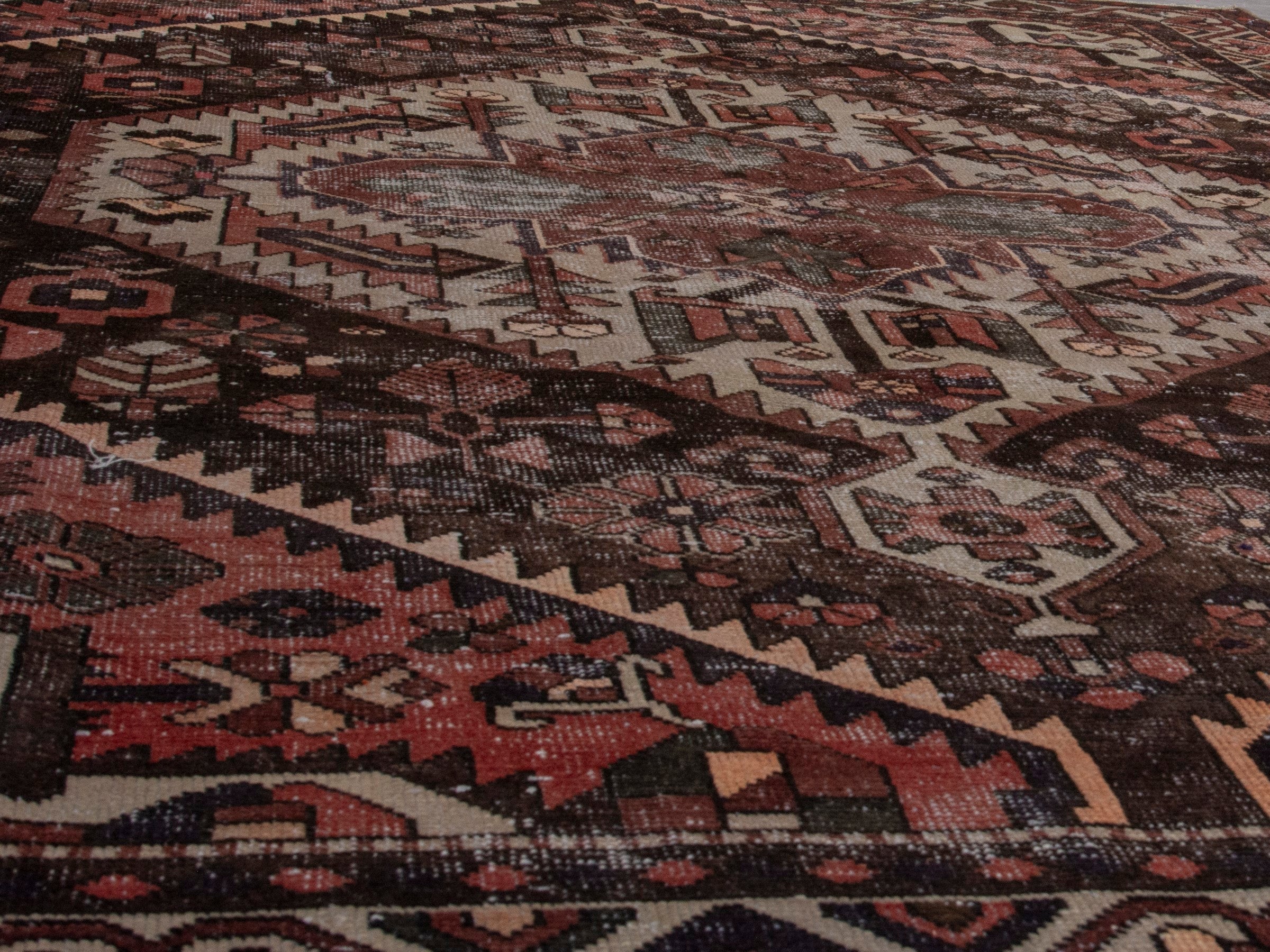 Persian Bakhtiari area rug in burgundy and cream, view 10 of 19