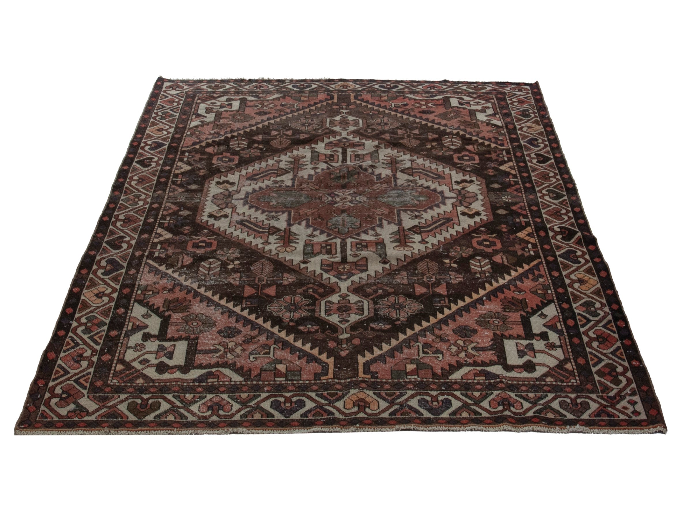 Persian Bakhtiari area rug in burgundy and cream, view 3 of 19