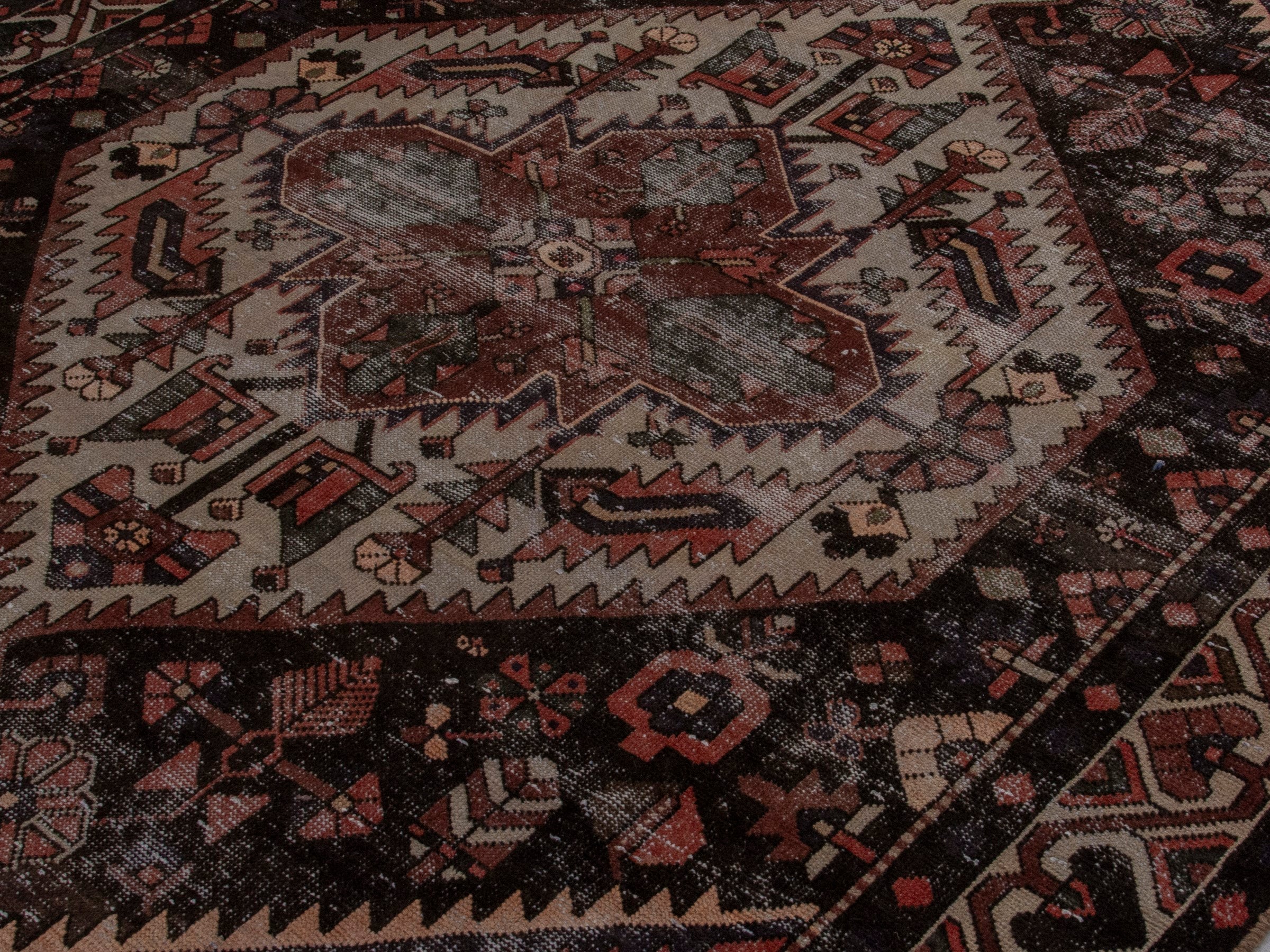 Persian Bakhtiari area rug in burgundy and cream, view 4 of 19