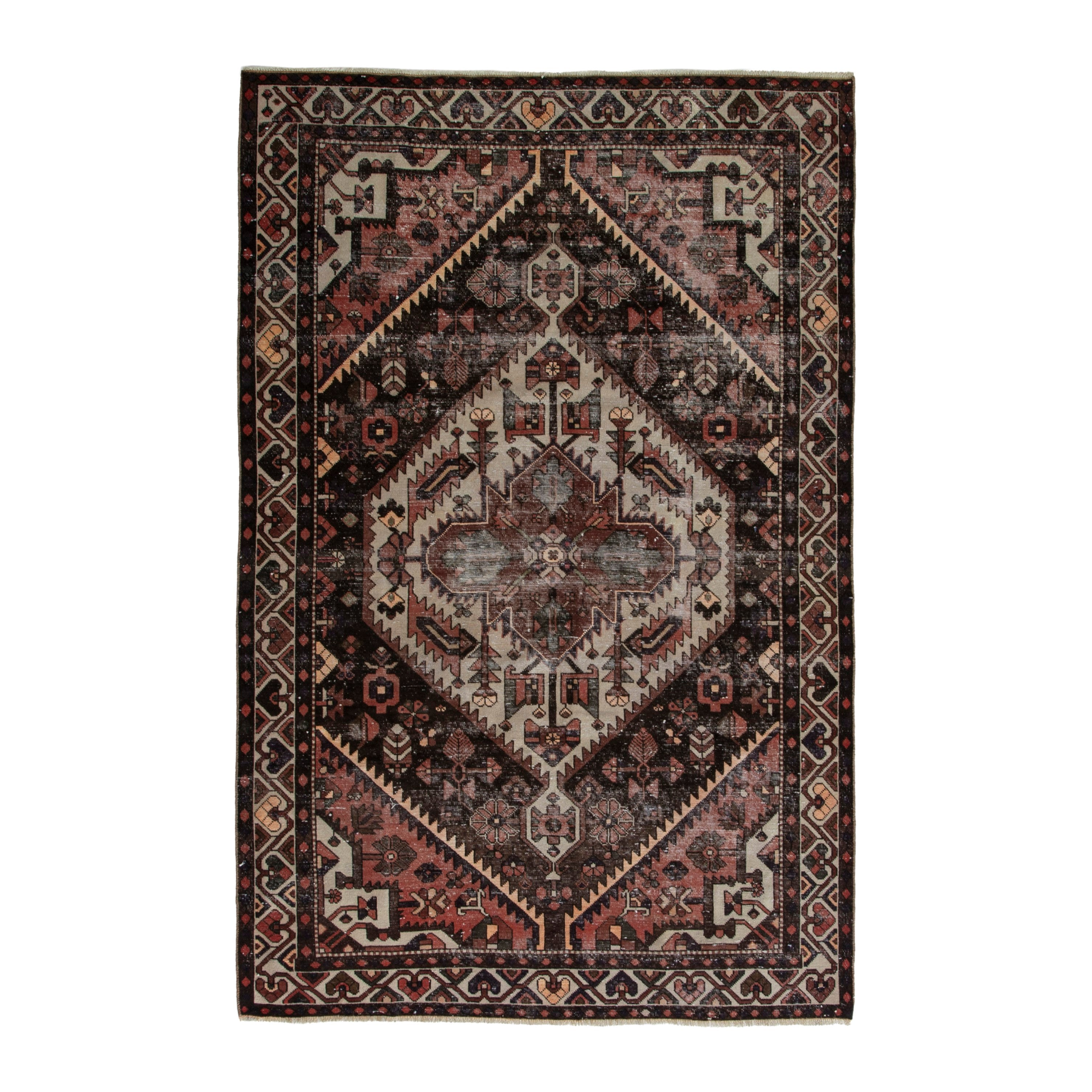 Persian Bakhtiari area rug in burgundy and cream, 6'8" x 9'10"
