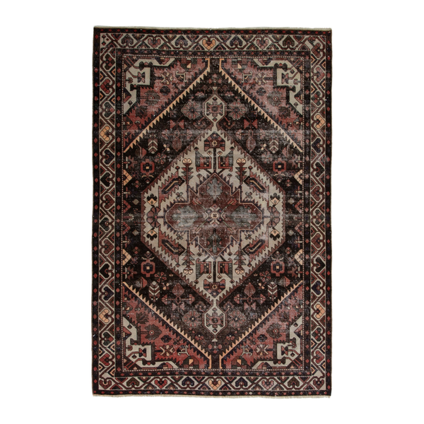 Persian Bakhtiari area rug in burgundy and cream, 6'8" x 9'10"
