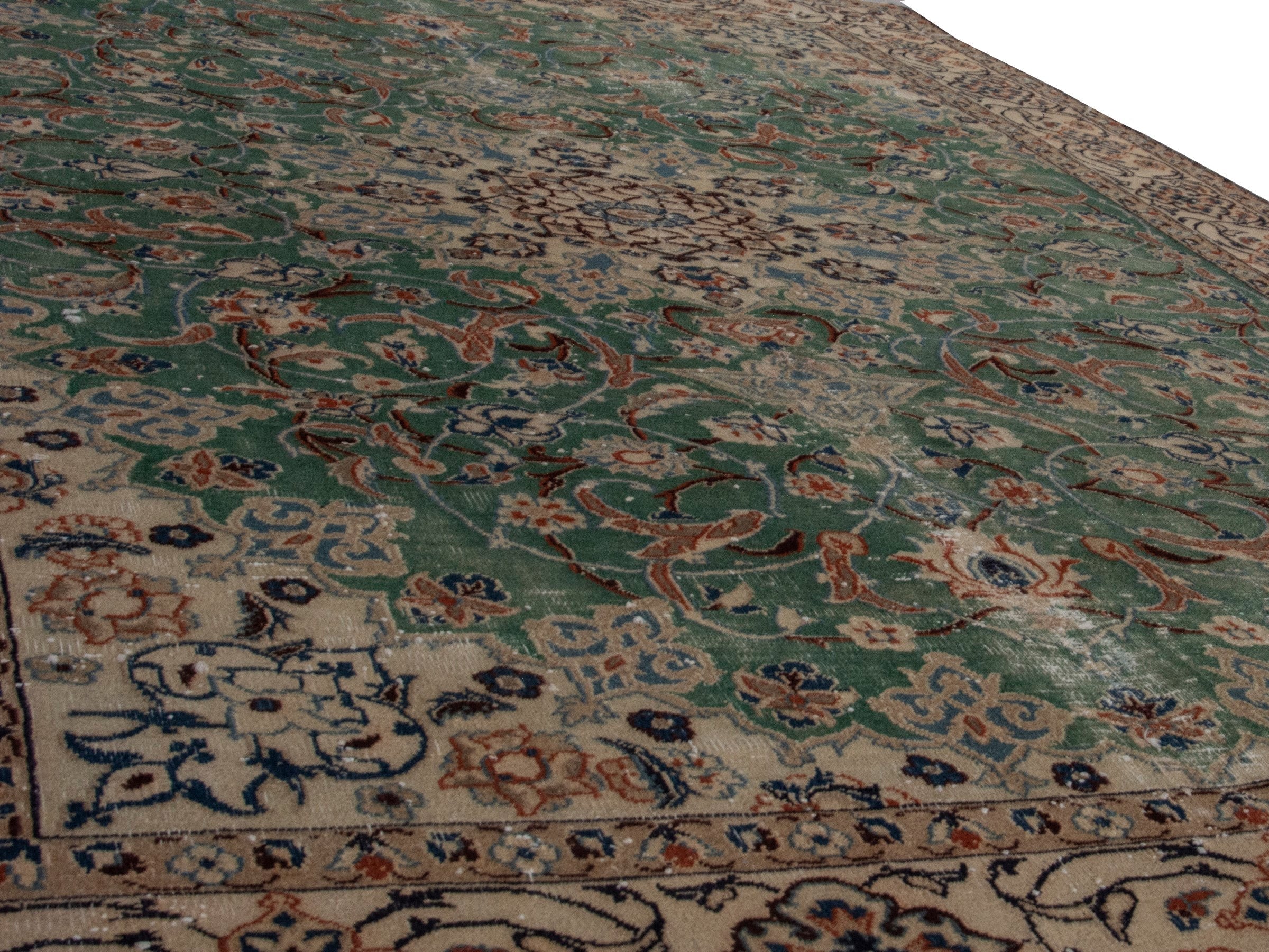 Persian Nain area rug in teal and cream, view 10 of 19