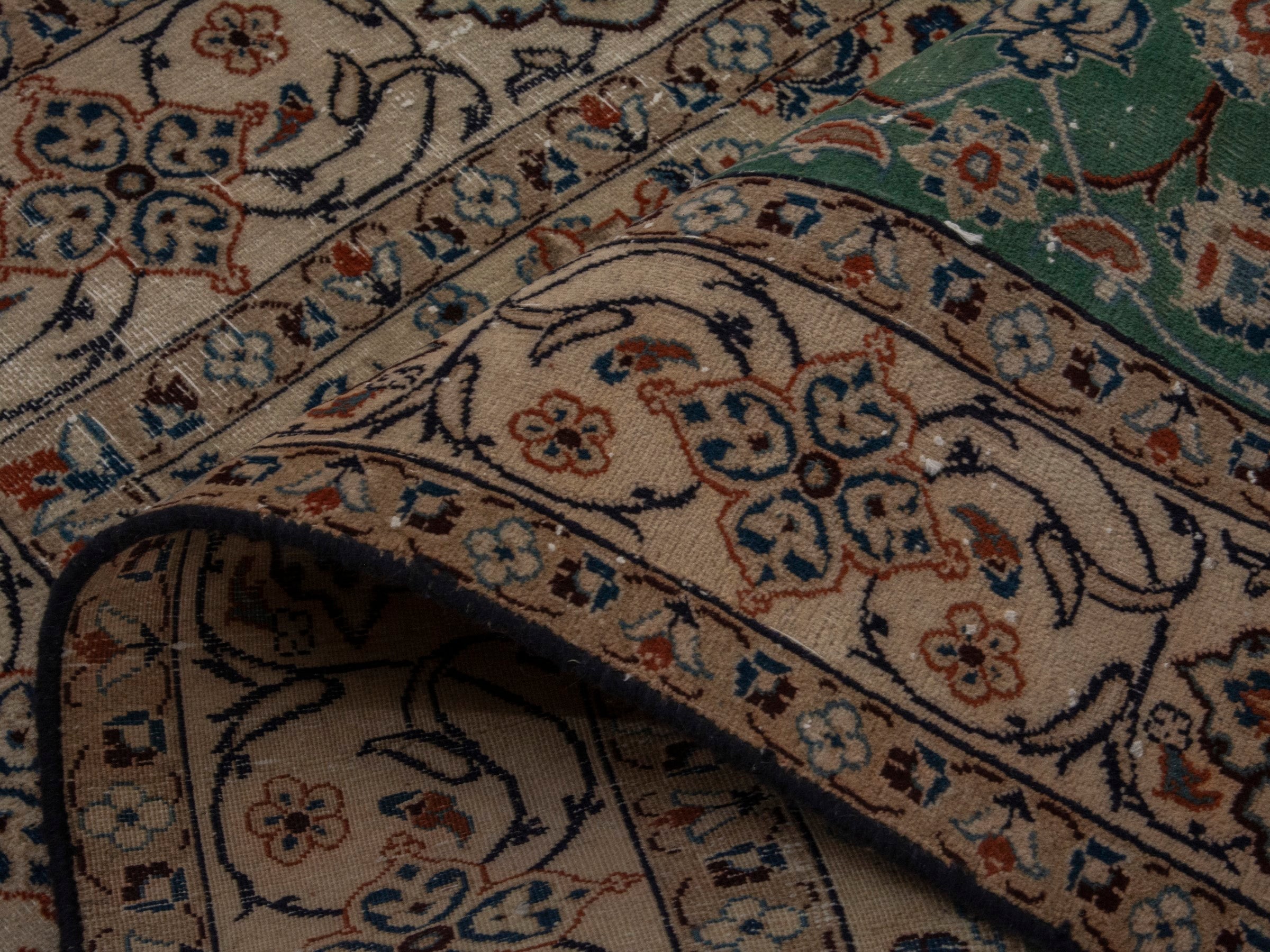 Persian Nain area rug in teal and cream, view 15 of 19
