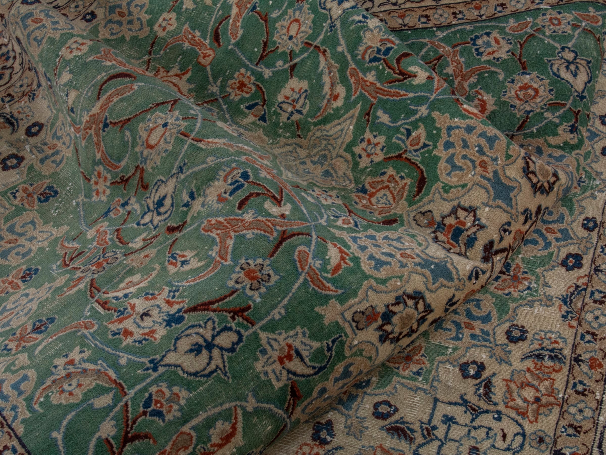 Persian Nain area rug in teal and cream, view 16 of 19