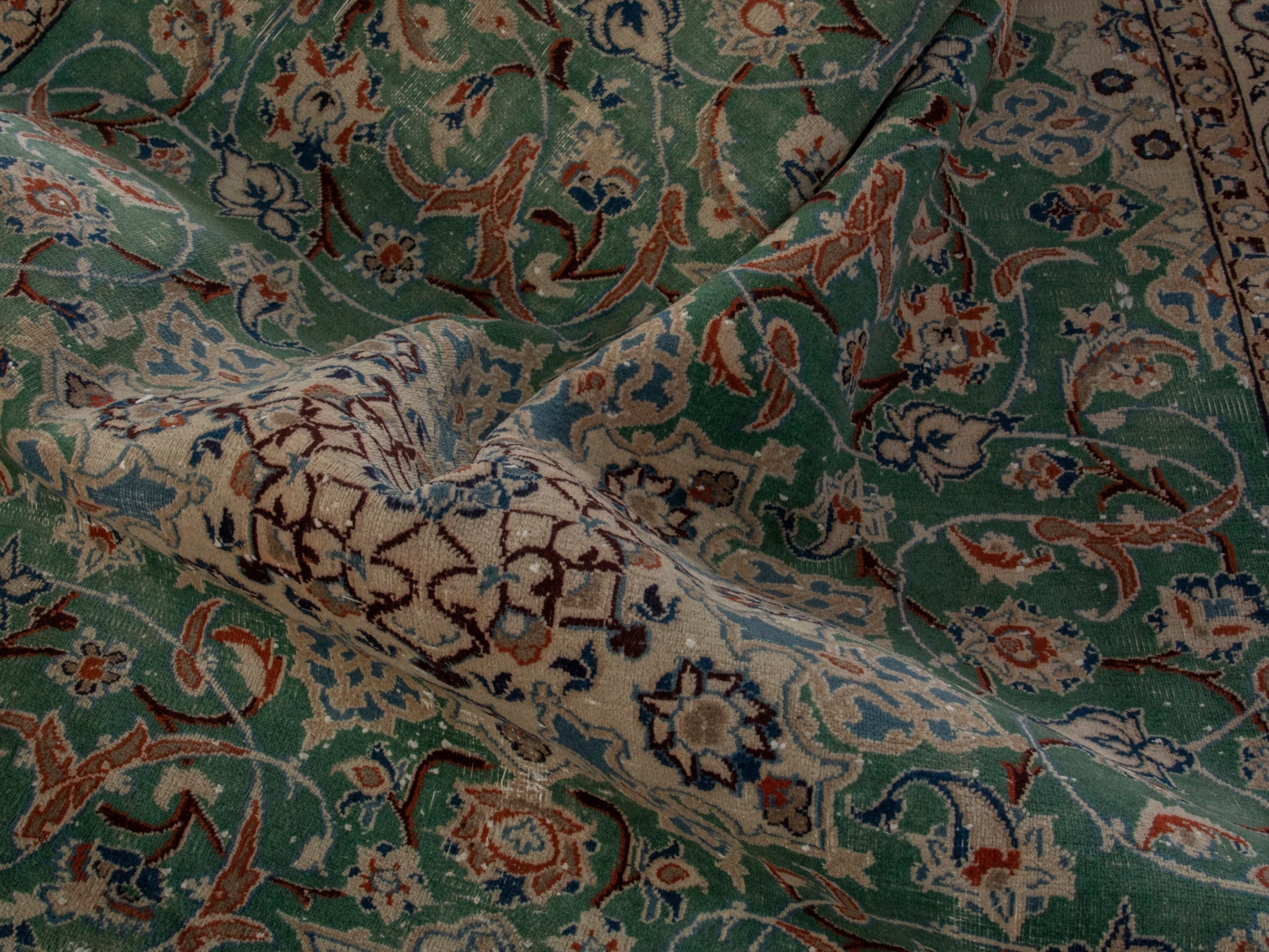 Persian Nain area rug in teal and cream, view 17 of 19