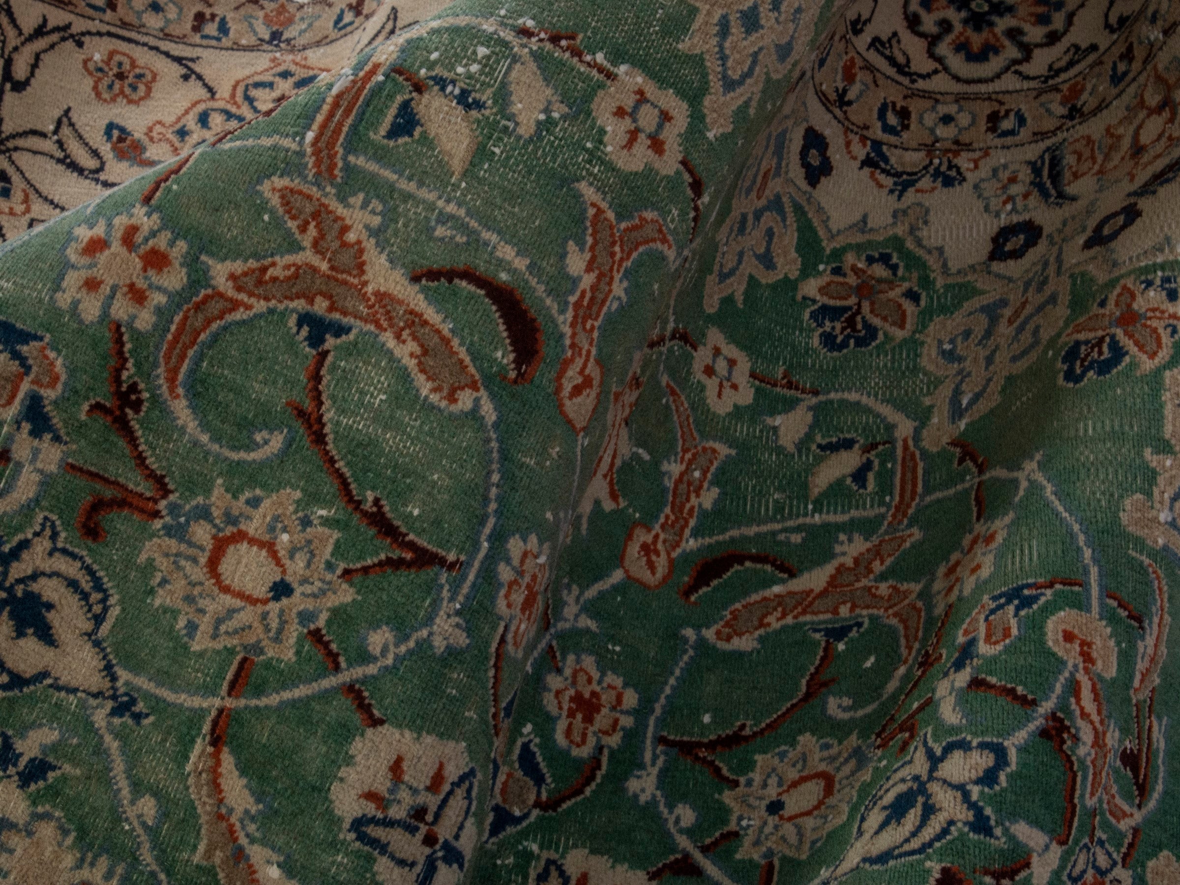 Persian Nain area rug in teal and cream, view 18 of 19