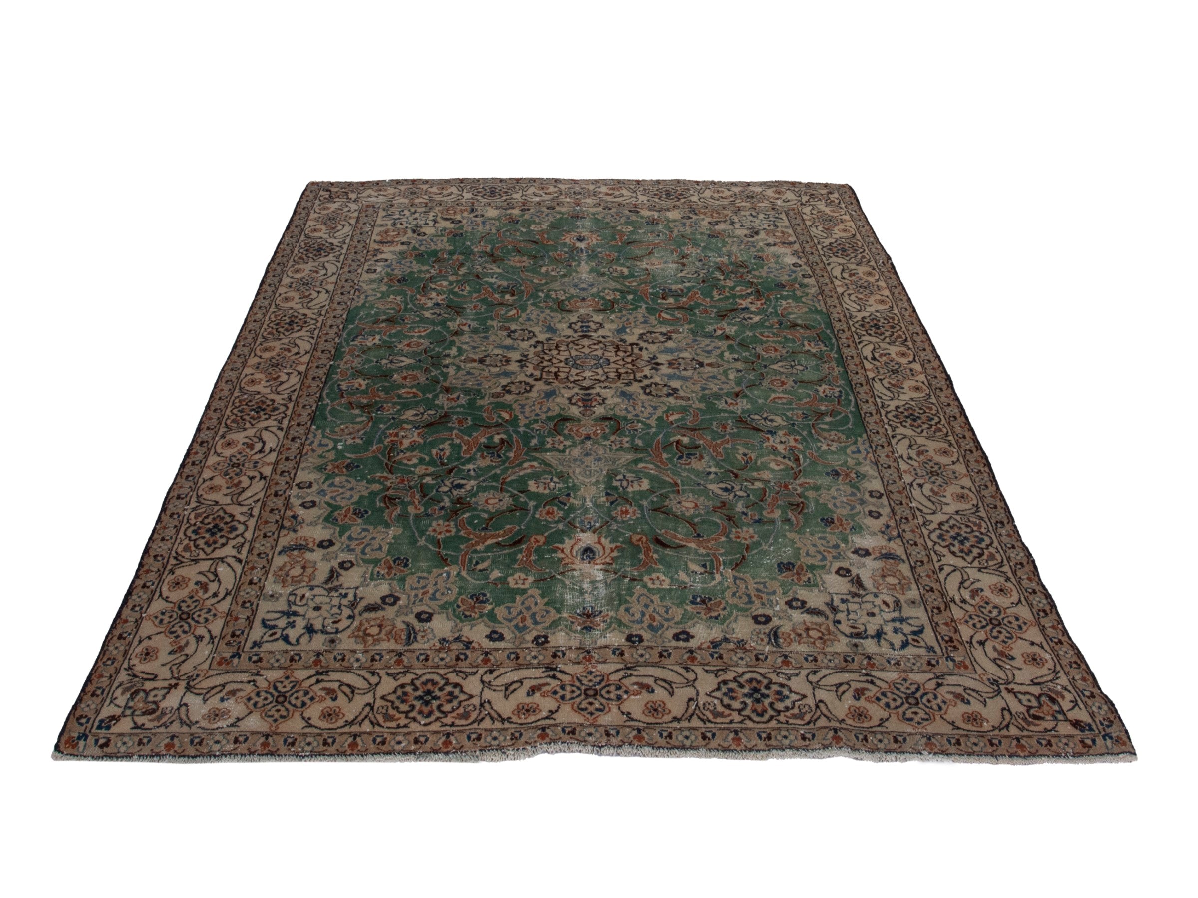 Persian Nain area rug in teal and cream, view 2 of 19