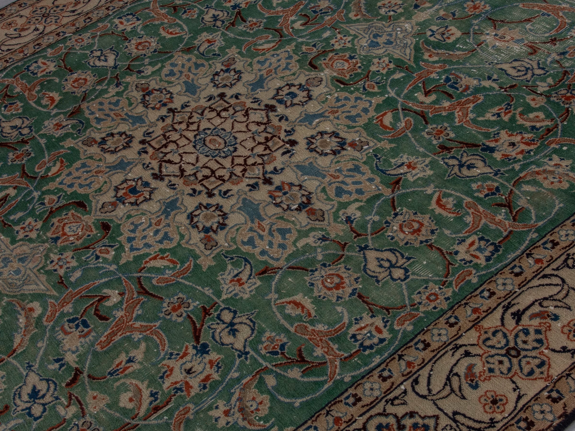 Persian Nain area rug in teal and cream, view 4 of 19