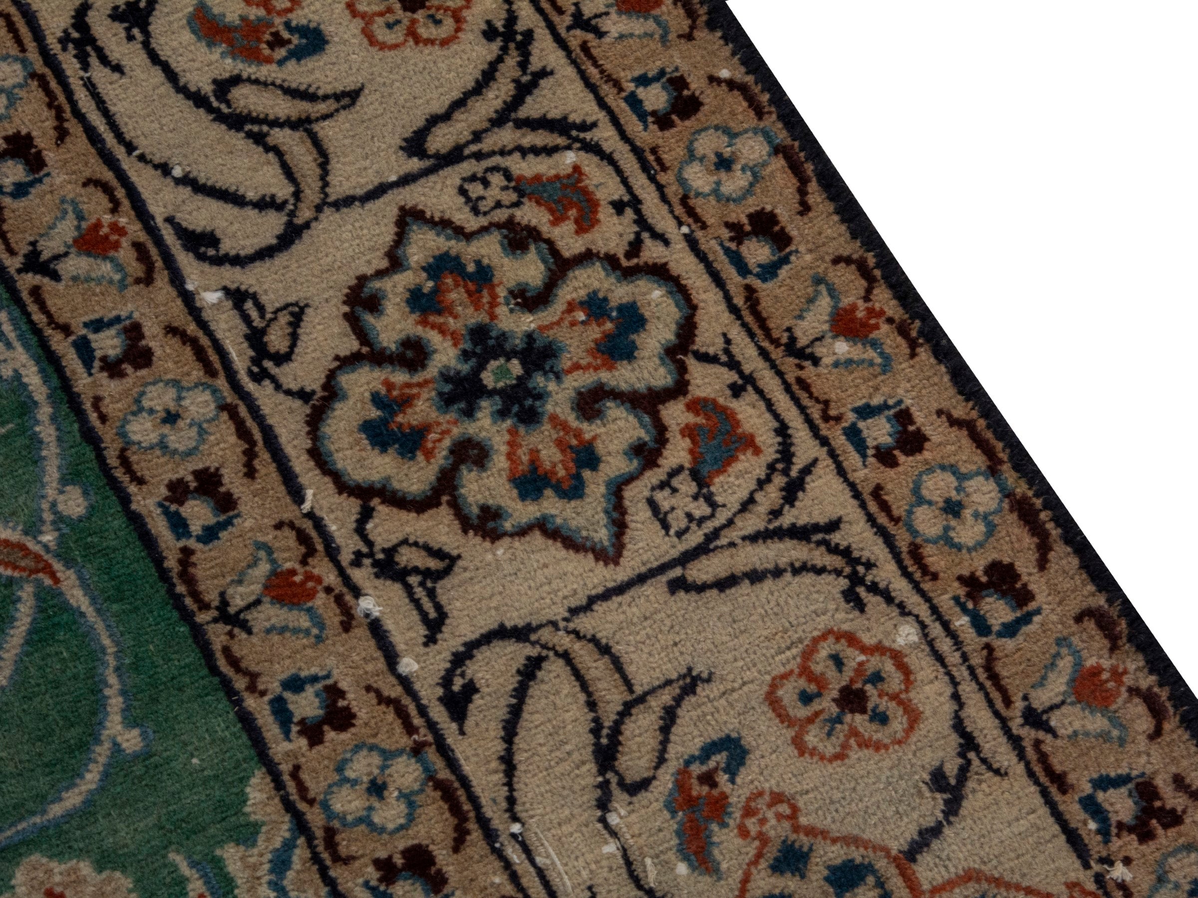 Persian Nain area rug in teal and cream, view 7 of 19