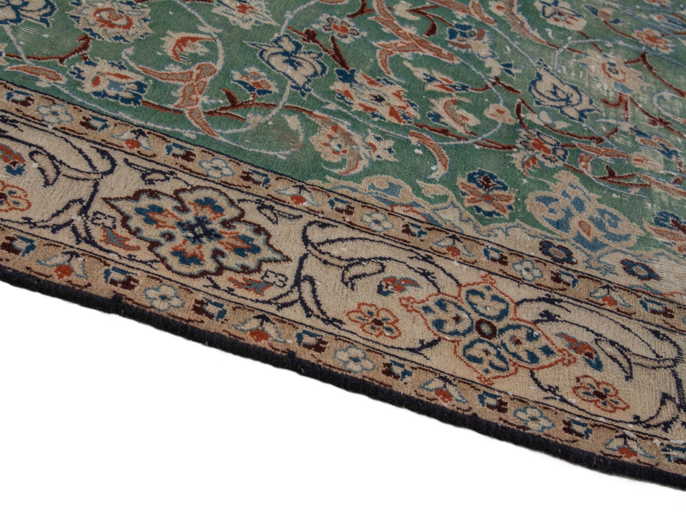 Persian Nain area rug in teal and cream, view 8 of 19