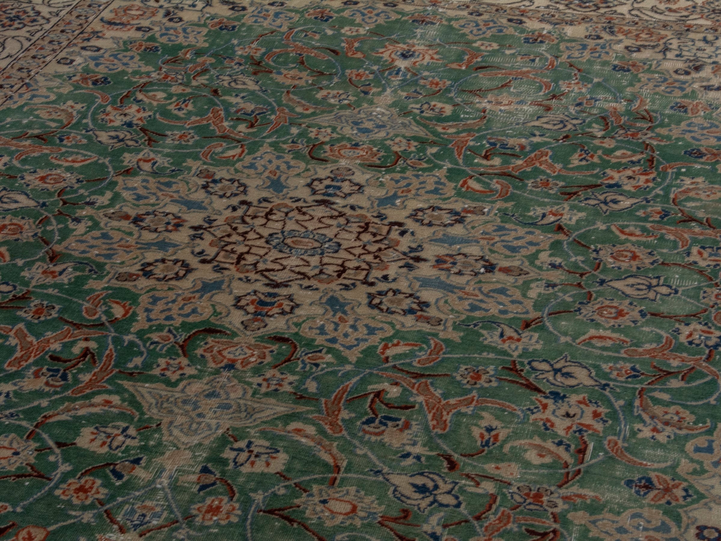 Persian Nain area rug in teal and cream, view 9 of 19