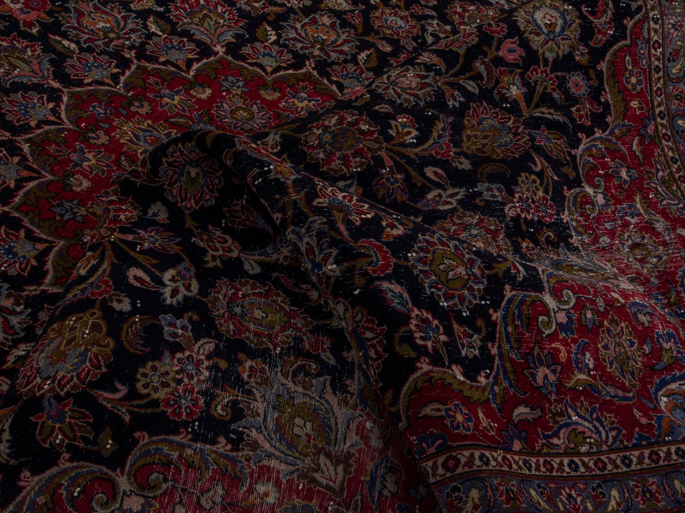 Persian Kashan oversized rug in charcoal and burgundy, view 16 of 19
