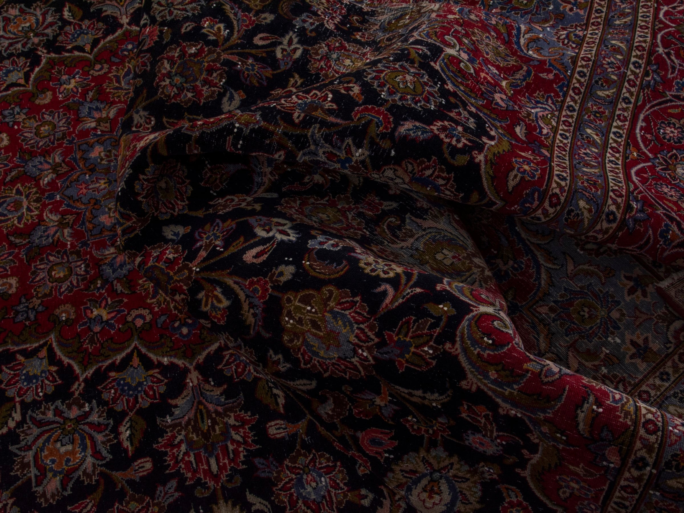 Persian Kashan oversized rug in charcoal and burgundy, view 17 of 19