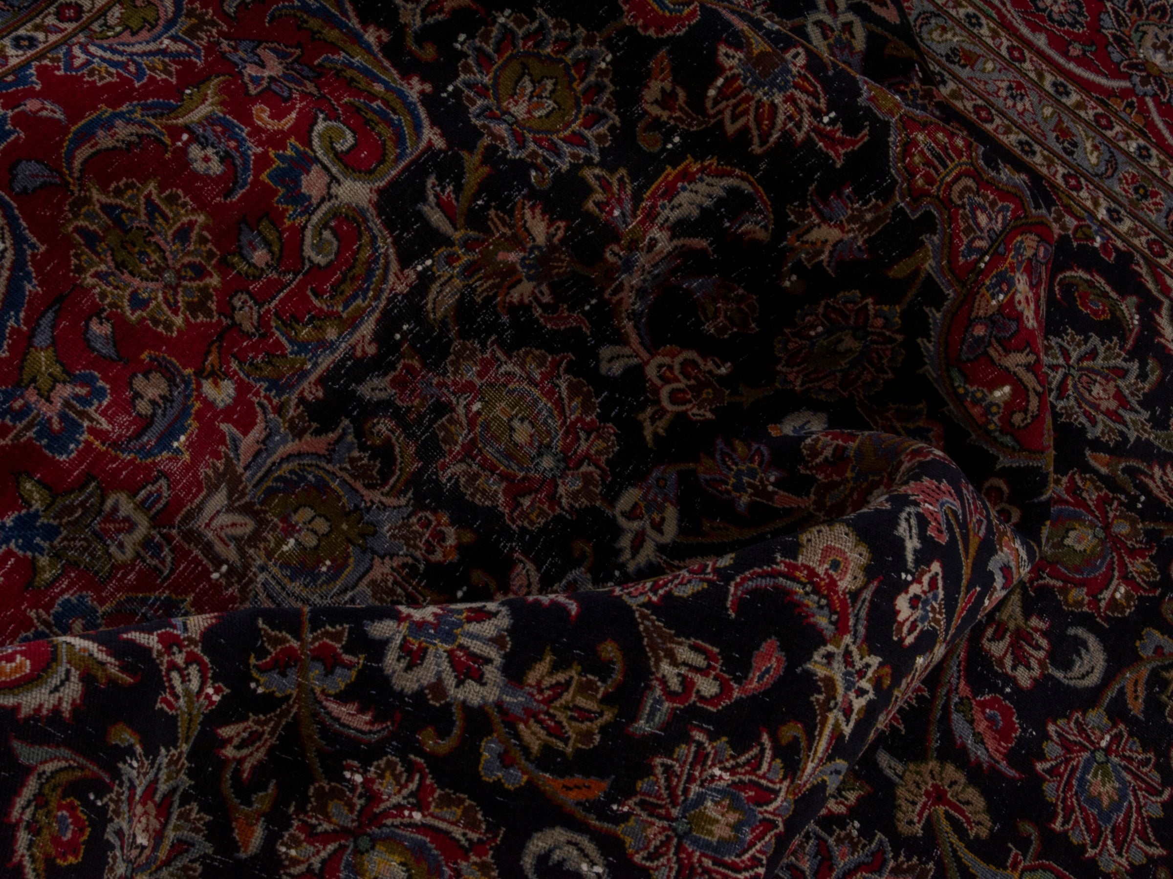 Persian Kashan oversized rug in charcoal and burgundy, view 18 of 19