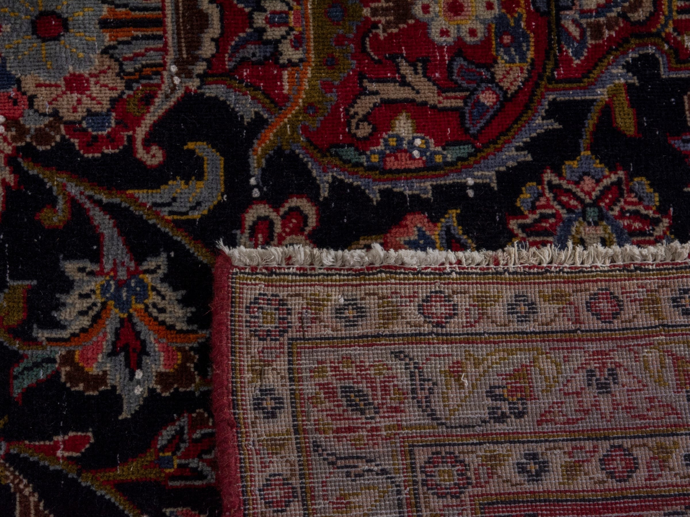 Persian Kashan oversized rug in charcoal and burgundy, view 19 of 19