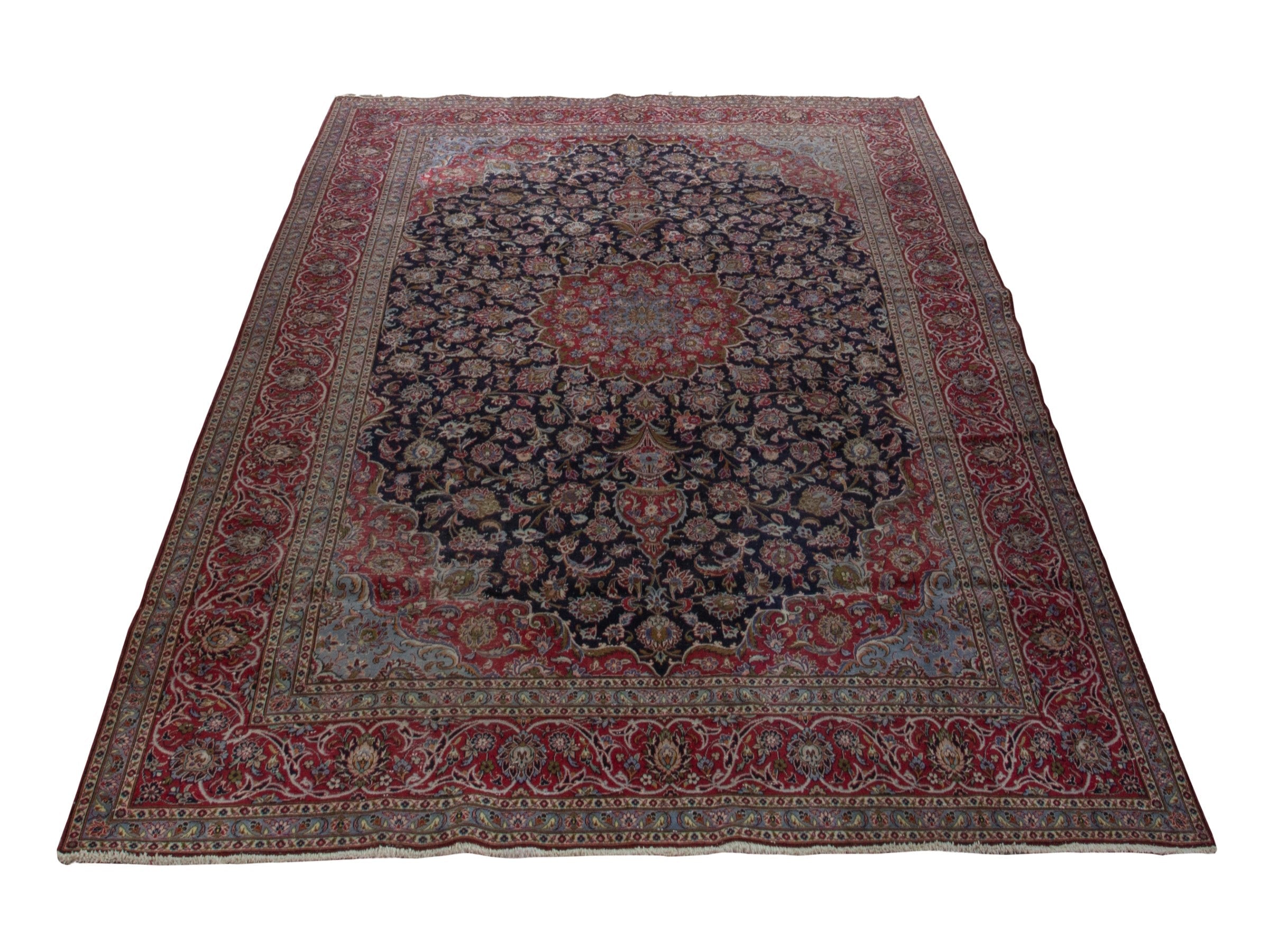 Persian Kashan oversized rug in charcoal and burgundy, view 2 of 19