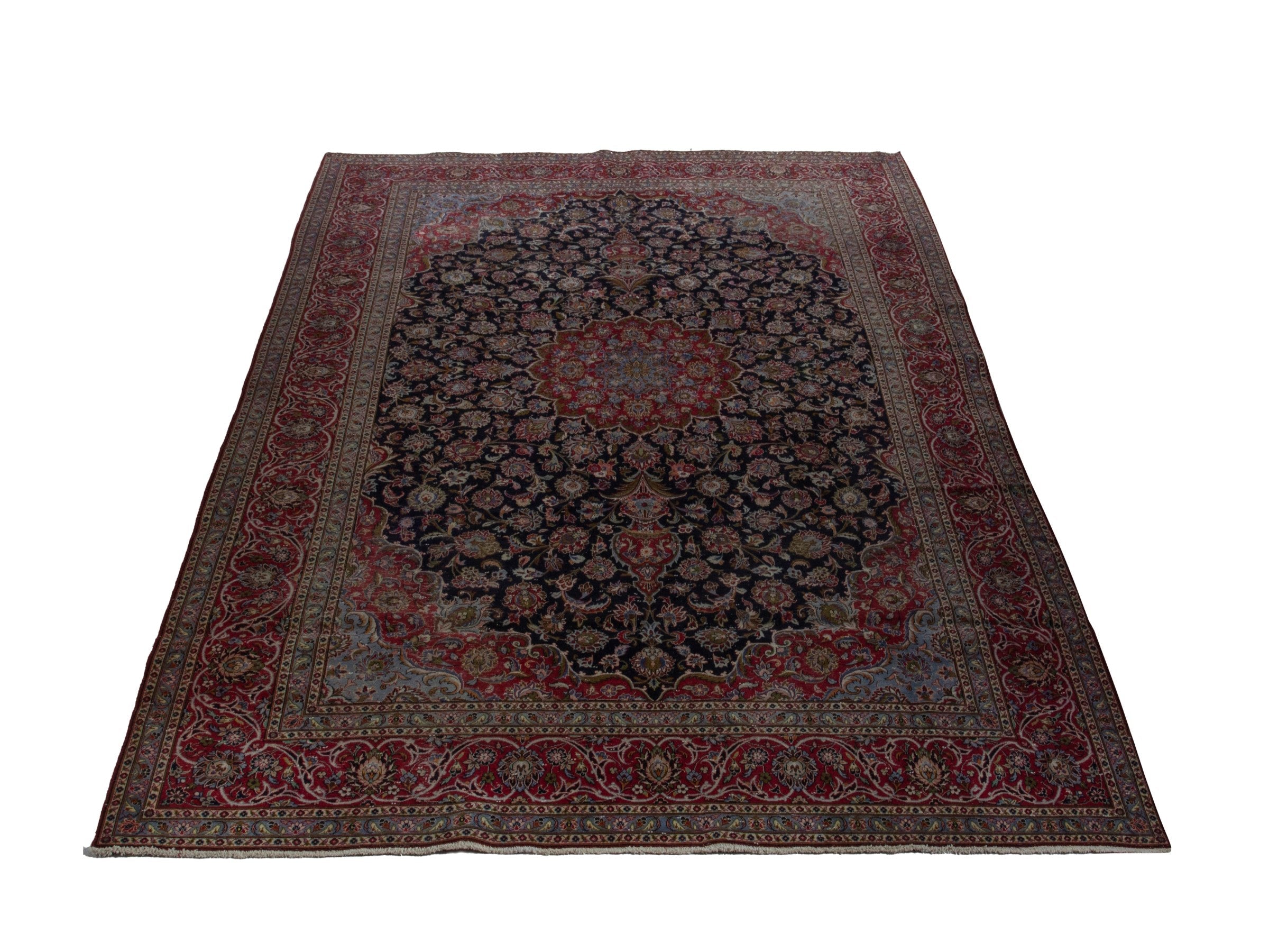 Persian Kashan oversized rug in charcoal and burgundy, view 3 of 19