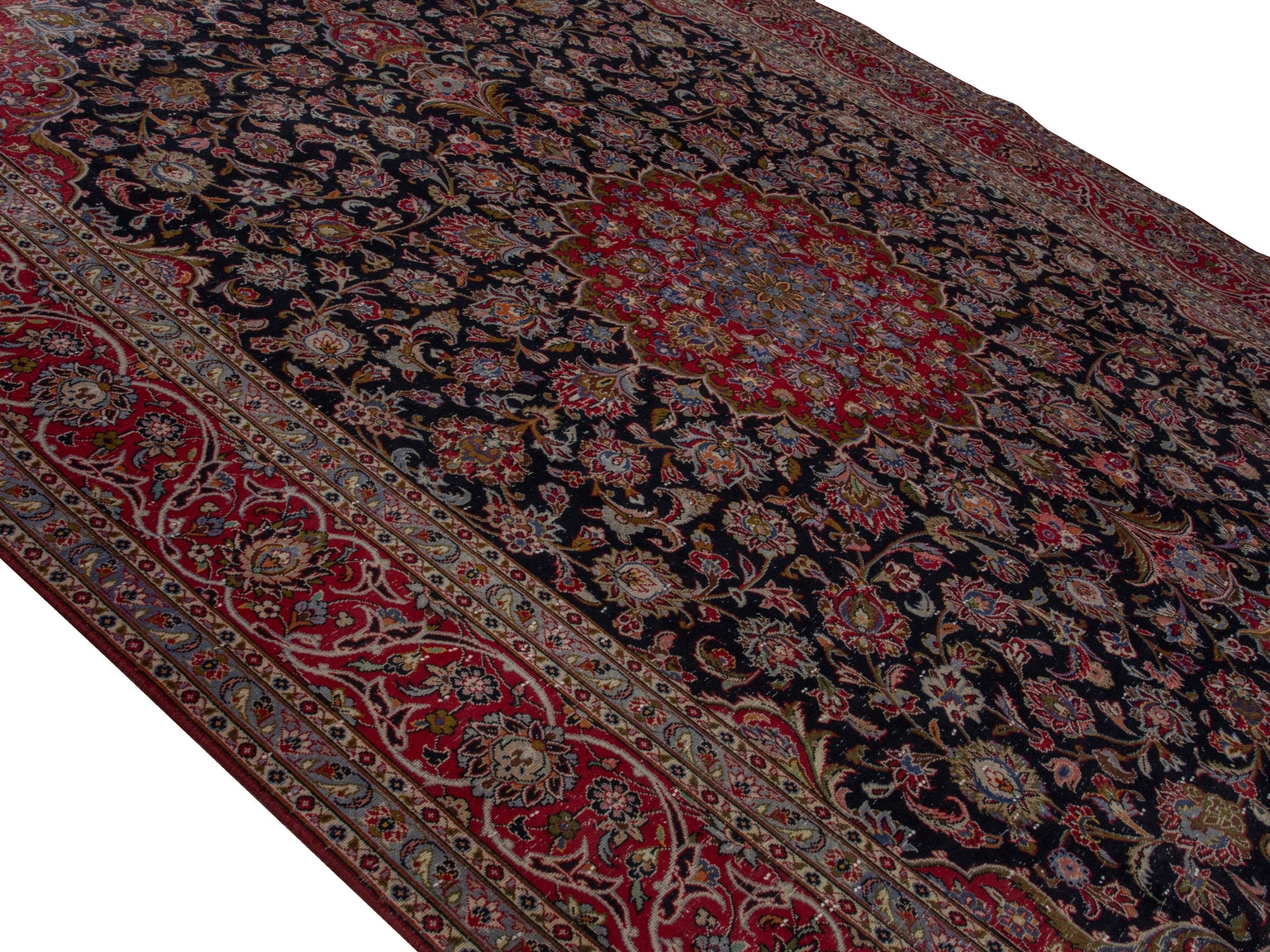 Persian Kashan oversized rug in charcoal and burgundy, view 4 of 19