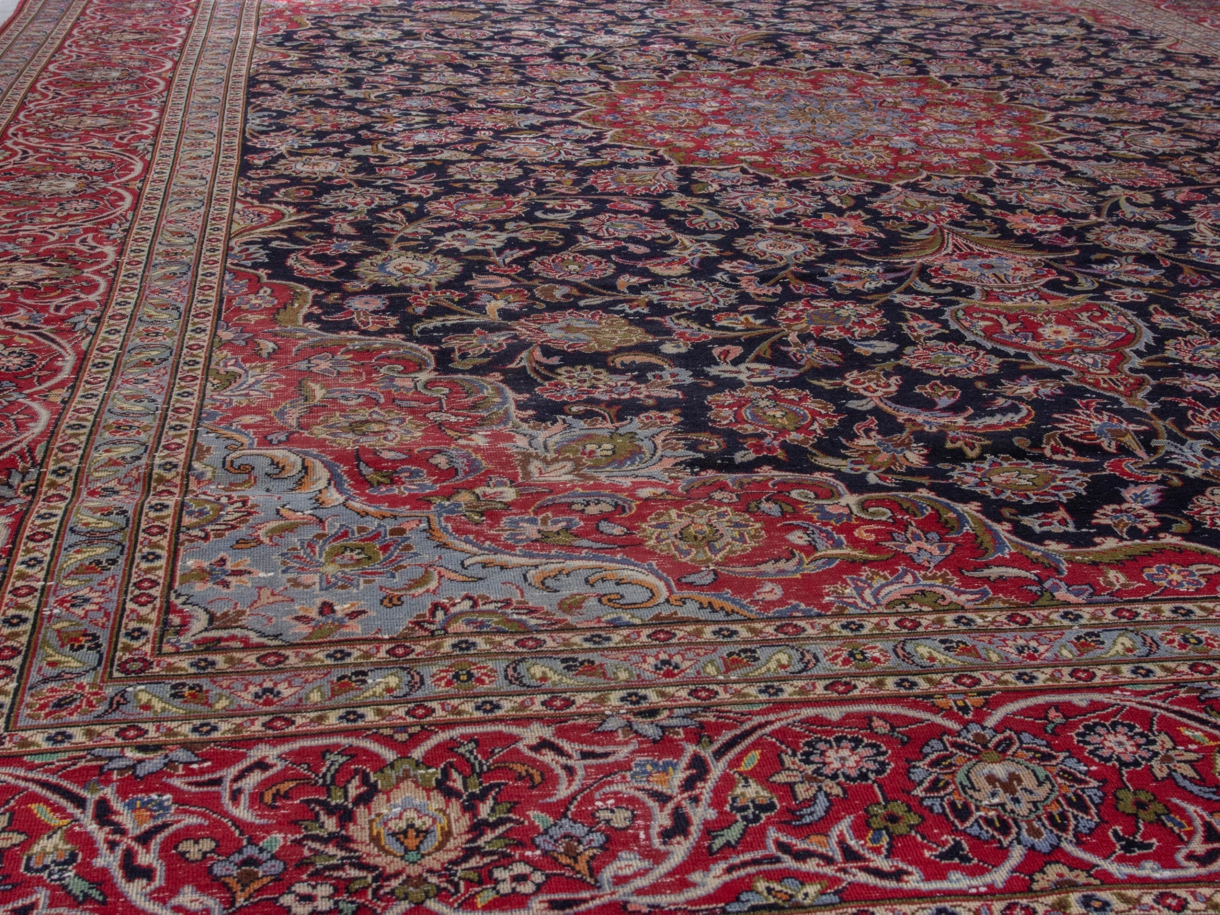 Persian Kashan oversized rug in charcoal and burgundy, view 9 of 19