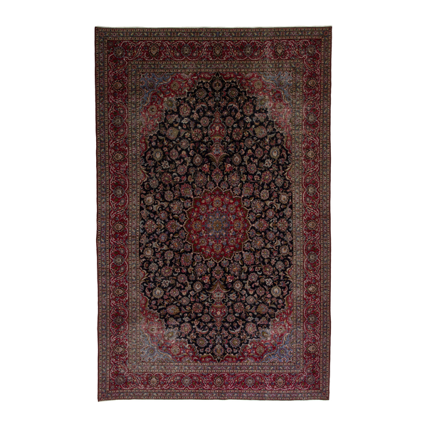 Persian Kashan oversized rug in charcoal and burgundy, 10'1" x 16'5"