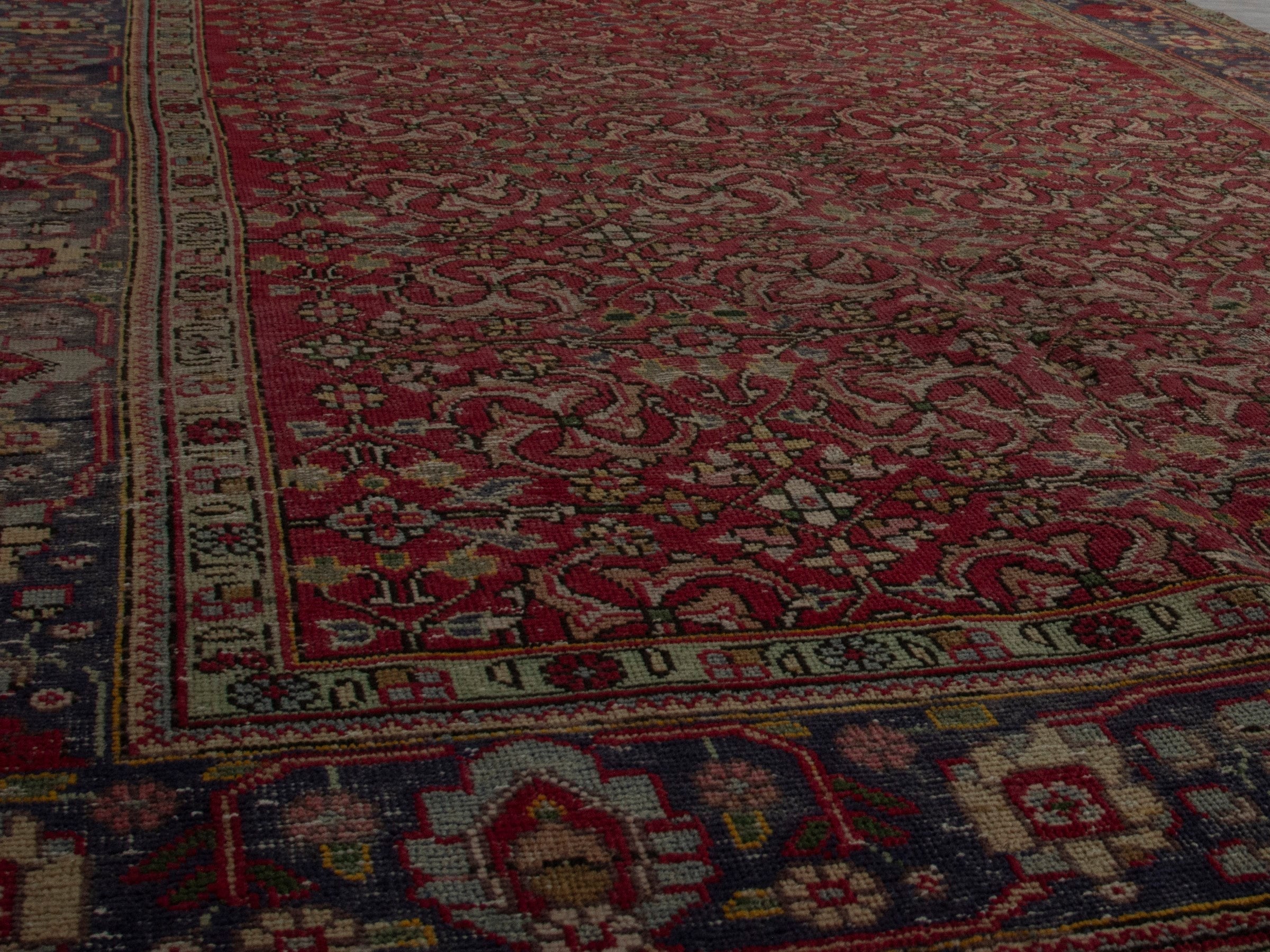 Persian Tabriz area rug in burgundy and navy, view 10 of 20