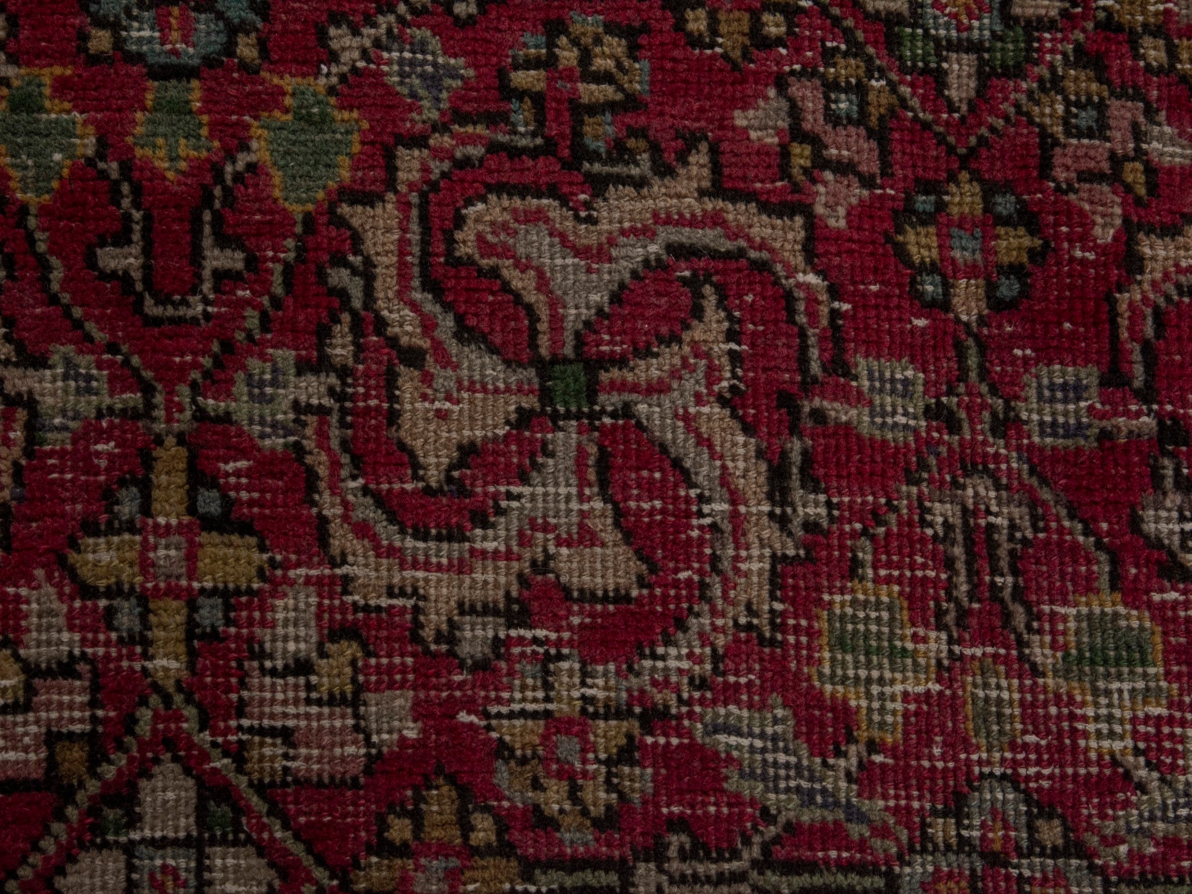 Persian Tabriz area rug in burgundy and navy, view 13 of 20