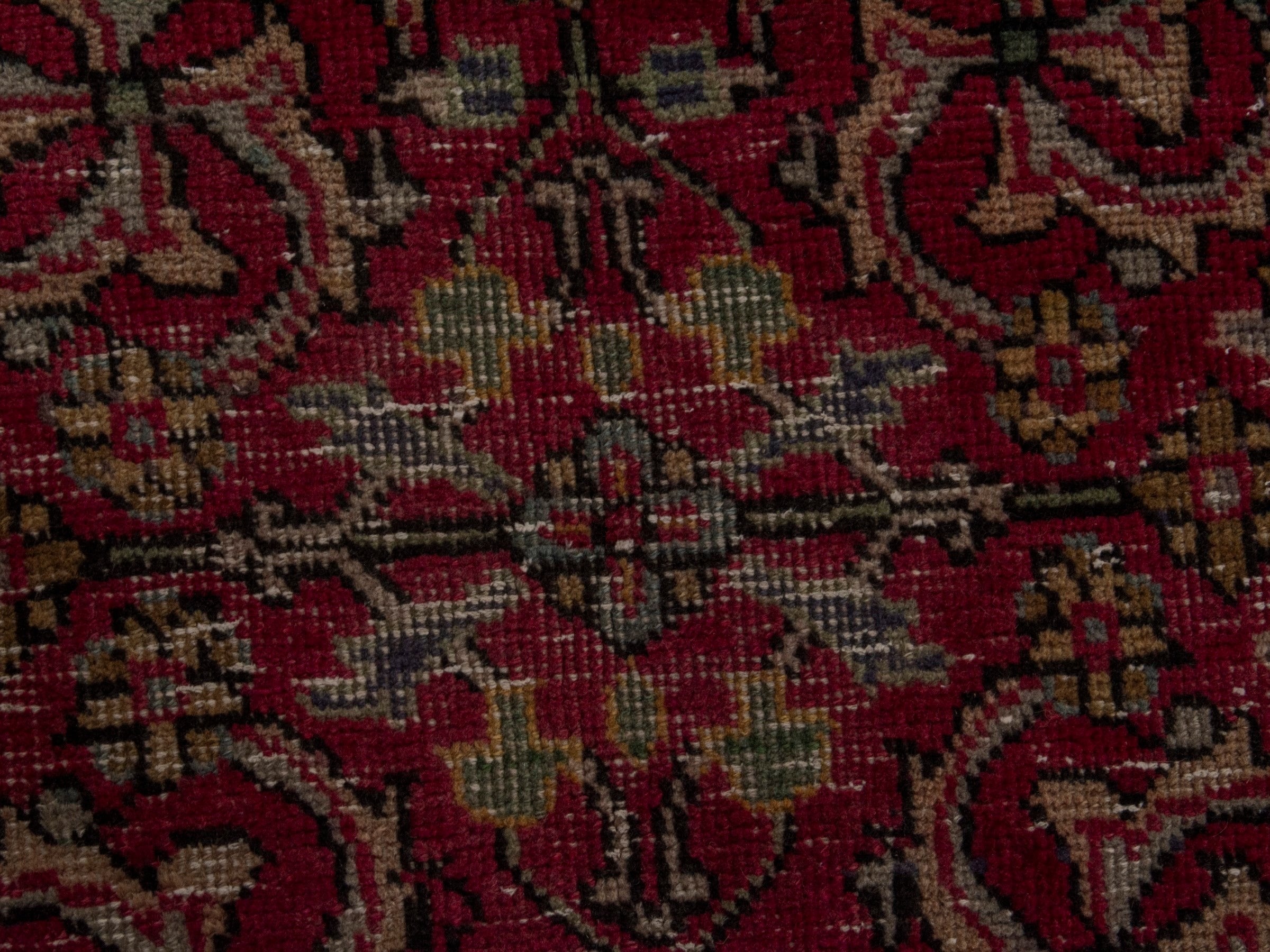 Persian Tabriz area rug in burgundy and navy, view 15 of 20