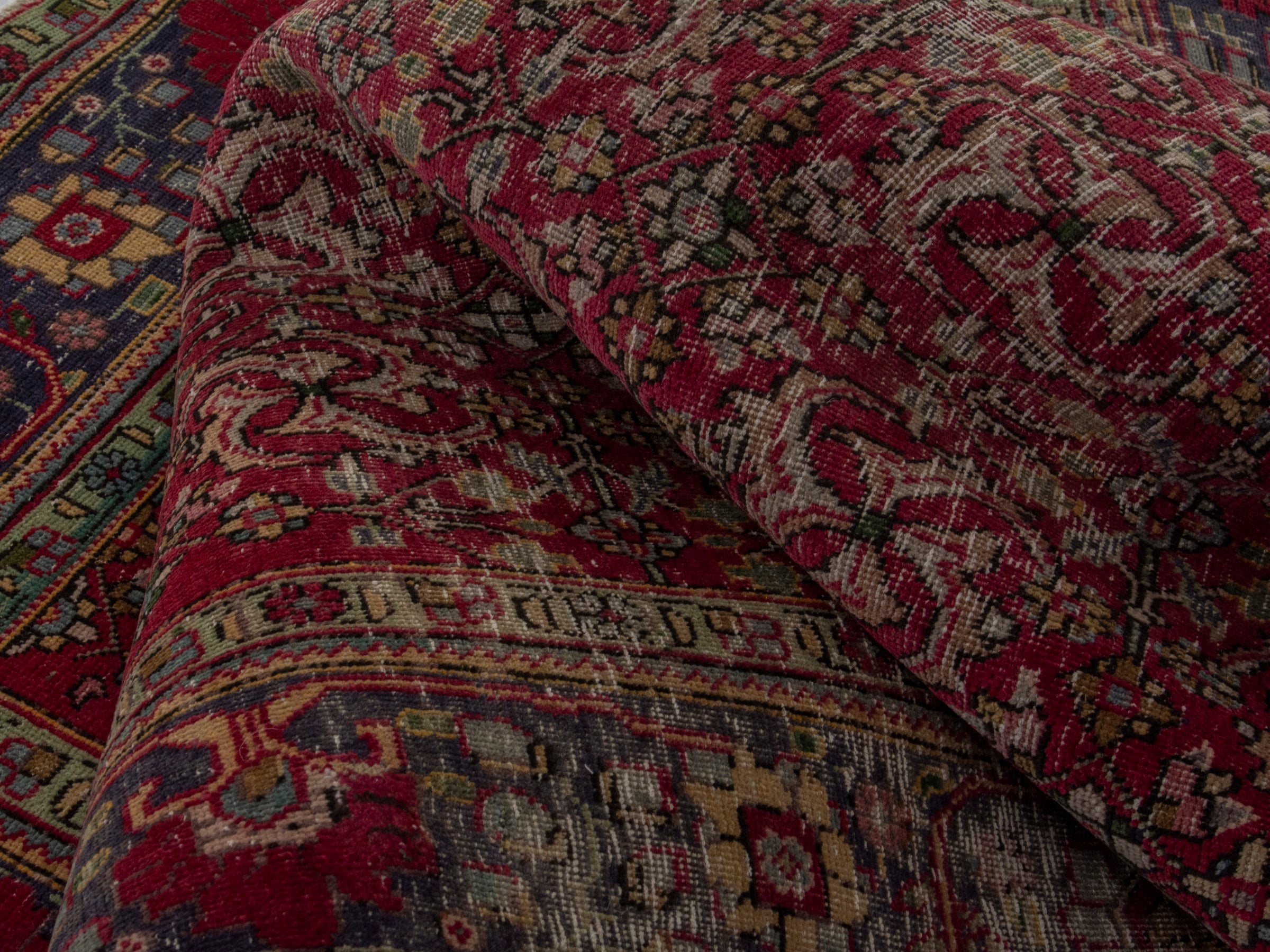Persian Tabriz area rug in burgundy and navy, view 16 of 20