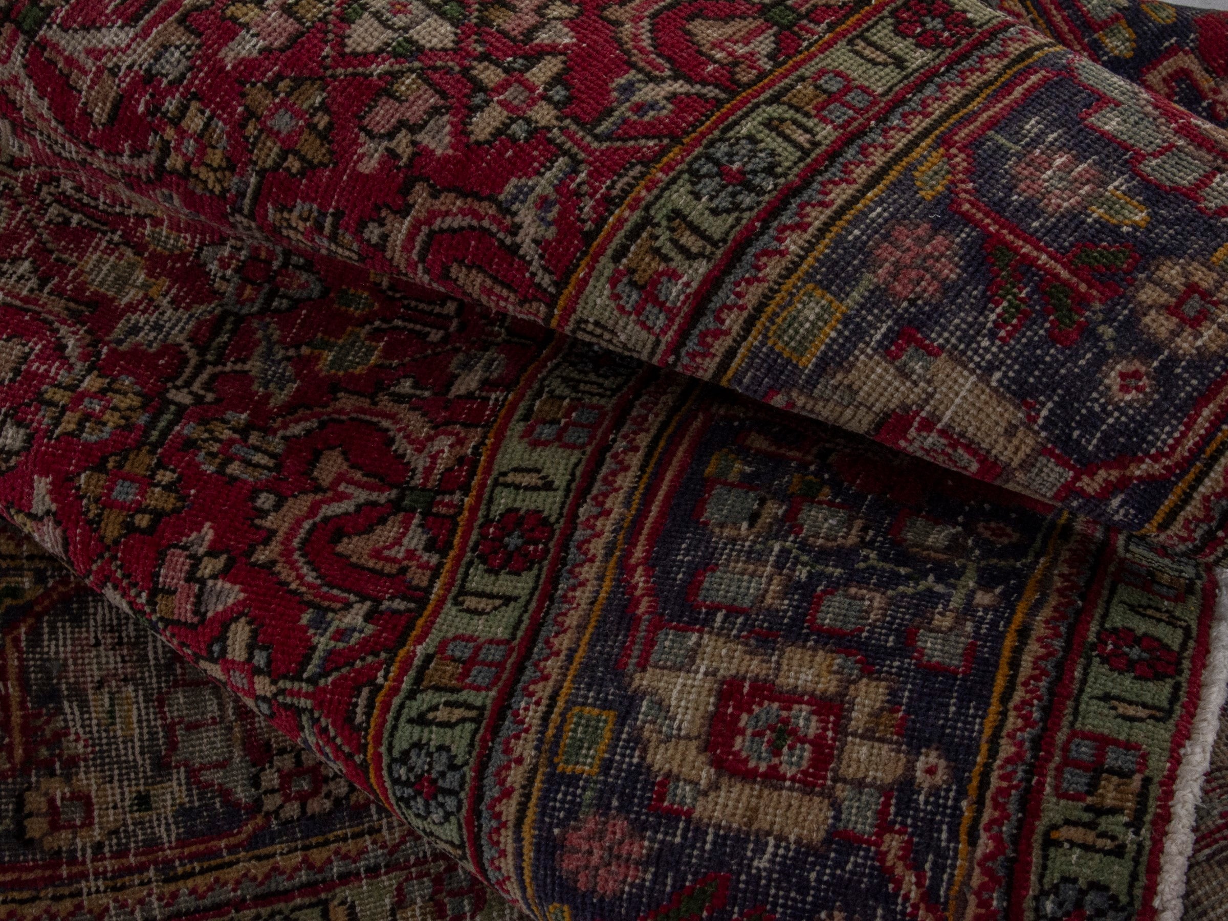 Persian Tabriz area rug in burgundy and navy, view 17 of 20