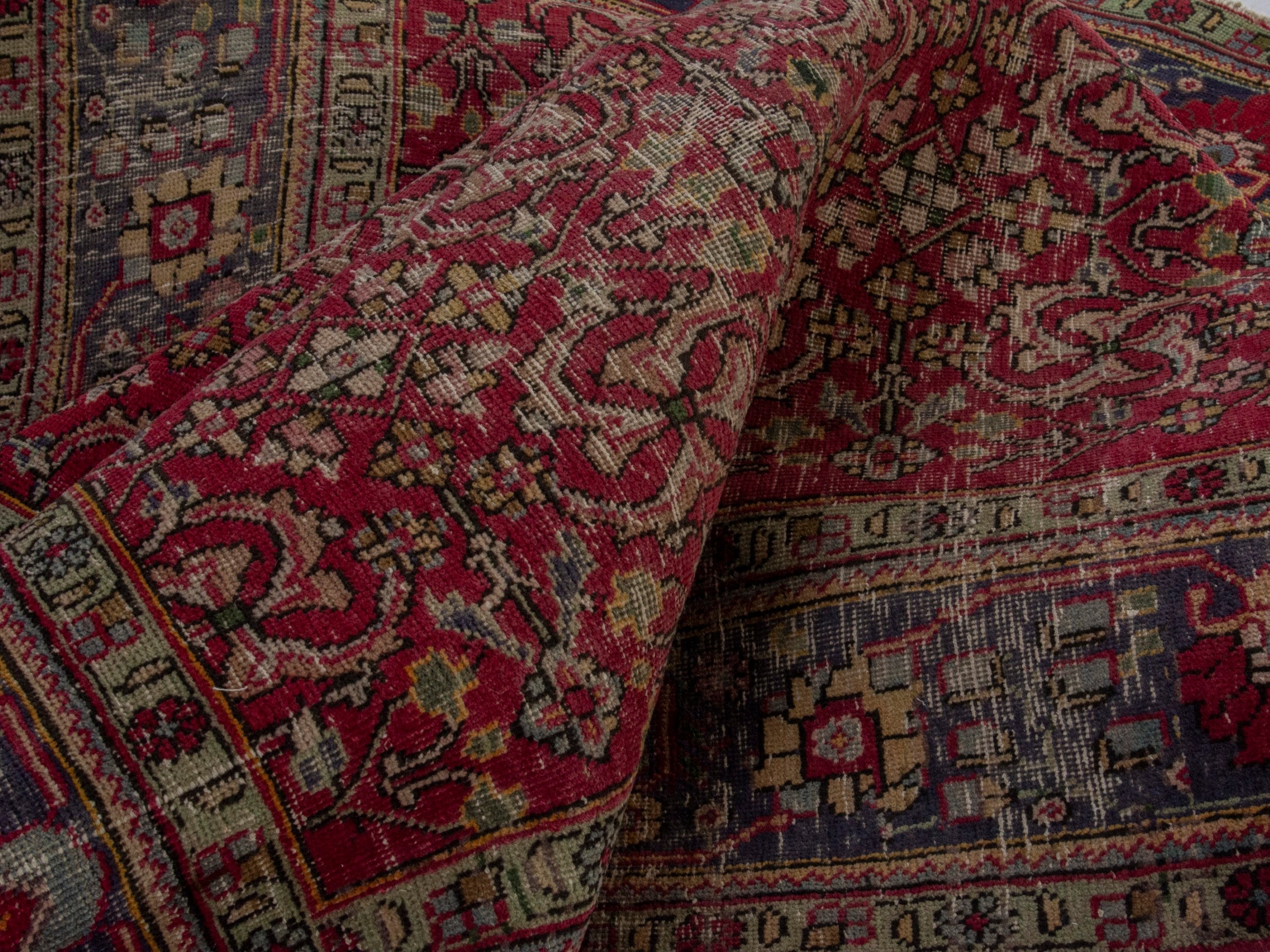 Persian Tabriz area rug in burgundy and navy, view 18 of 20