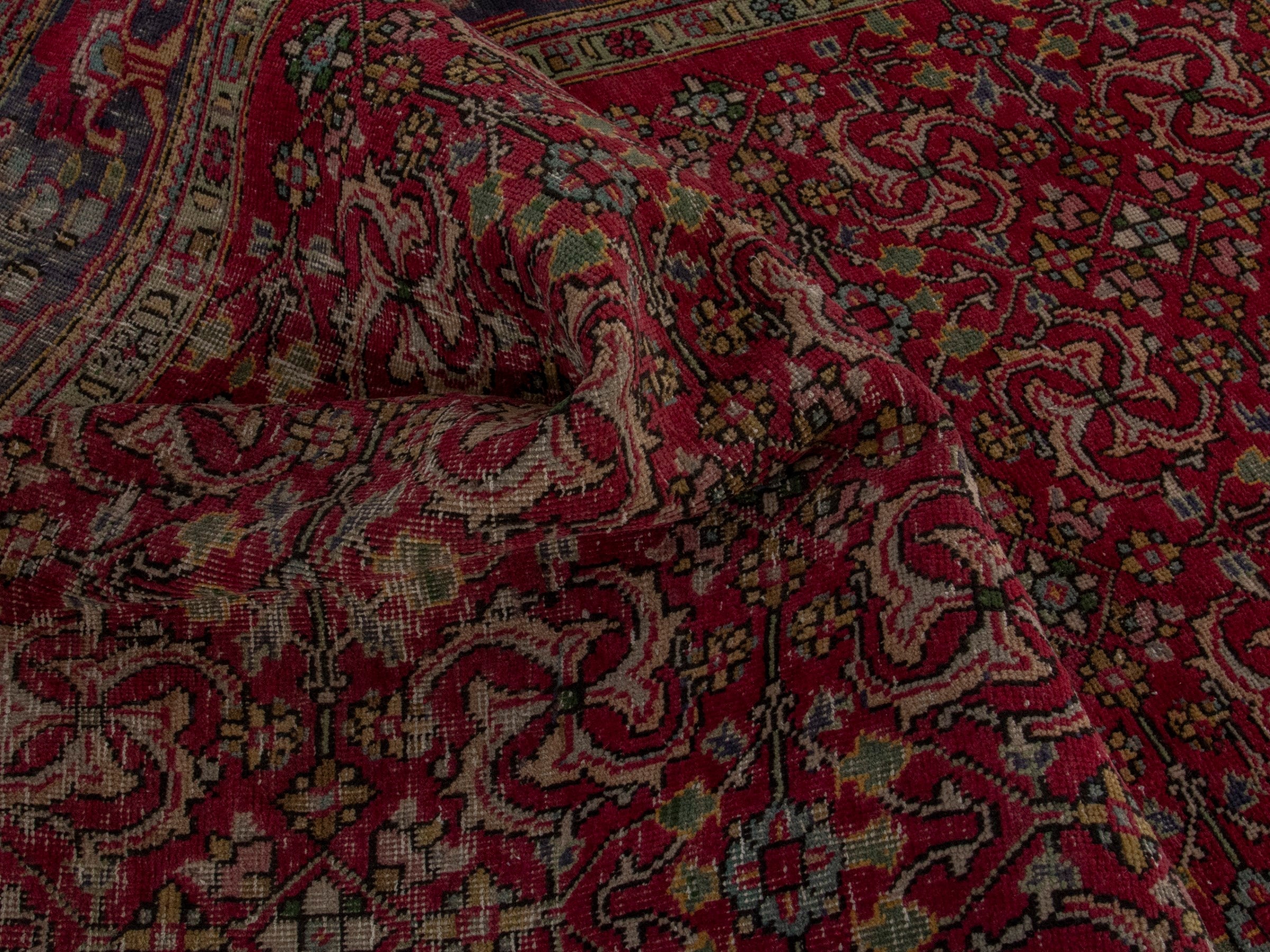 Persian Tabriz area rug in burgundy and navy, view 19 of 20