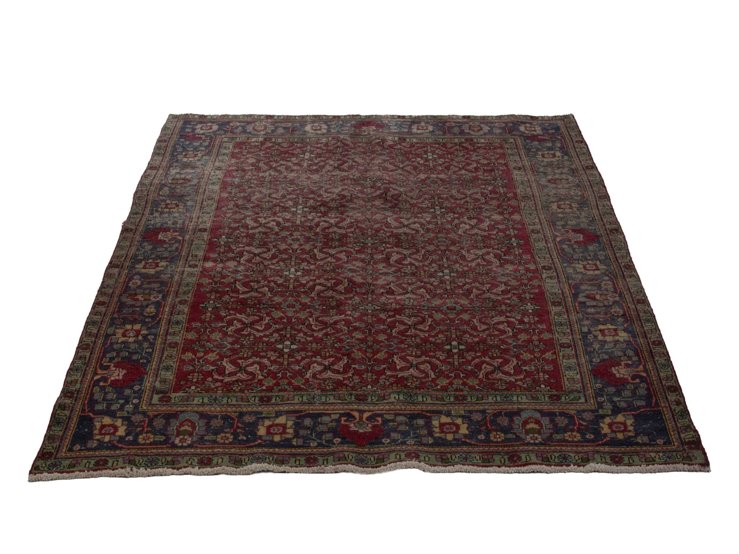 Persian Tabriz area rug in burgundy and navy, view 3 of 20