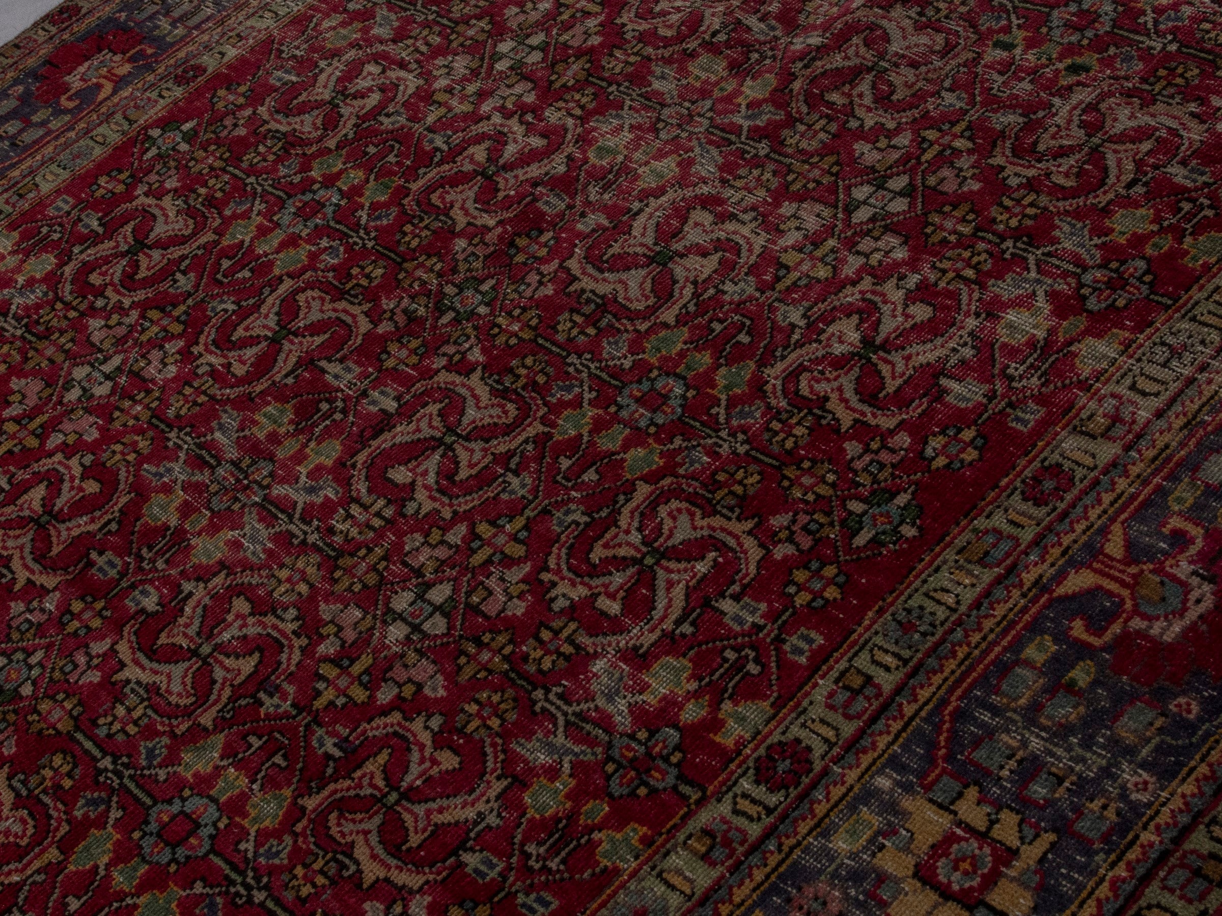 Persian Tabriz area rug in burgundy and navy, view 4 of 20