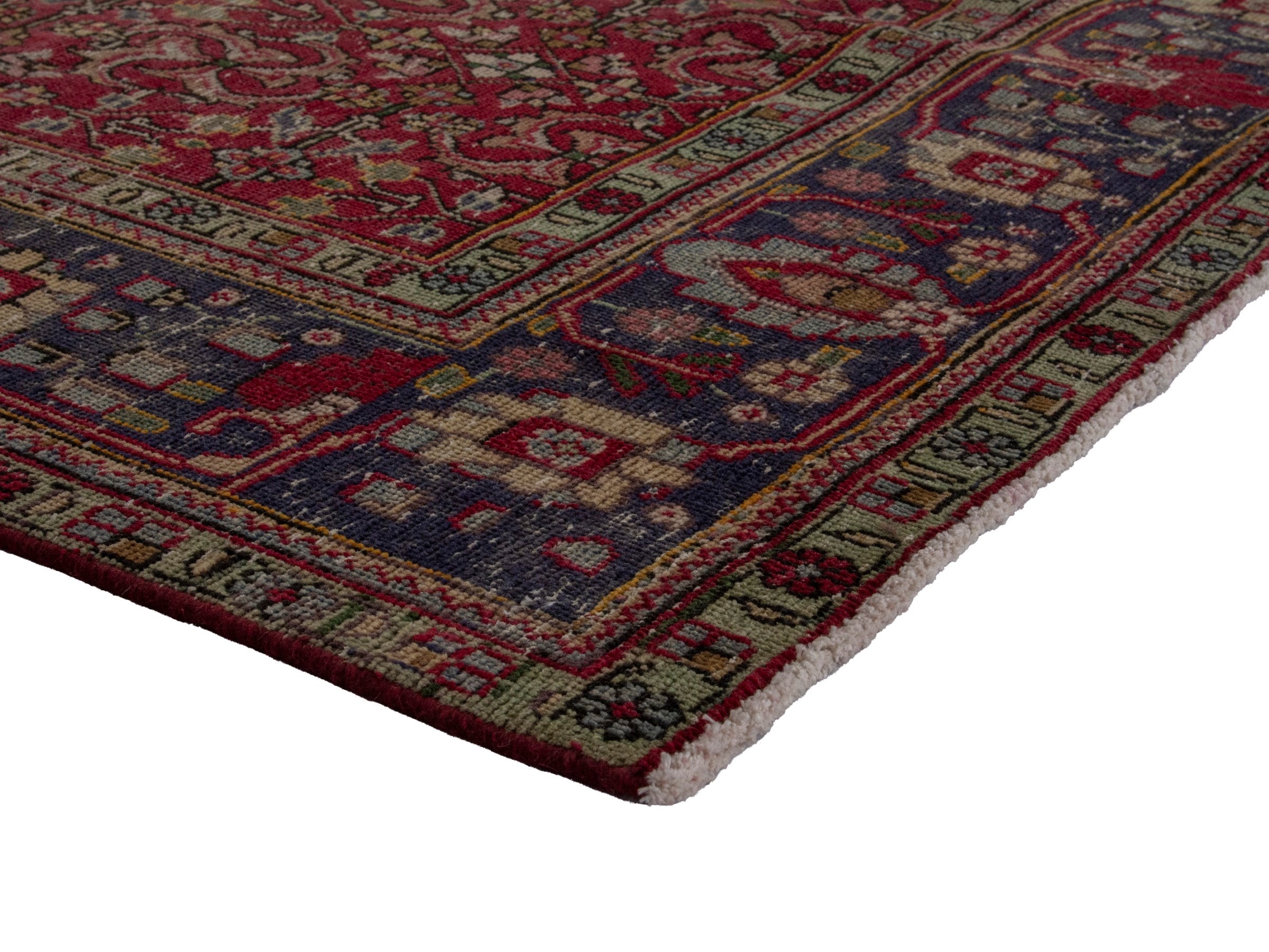 Persian Tabriz area rug in burgundy and navy, view 6 of 20